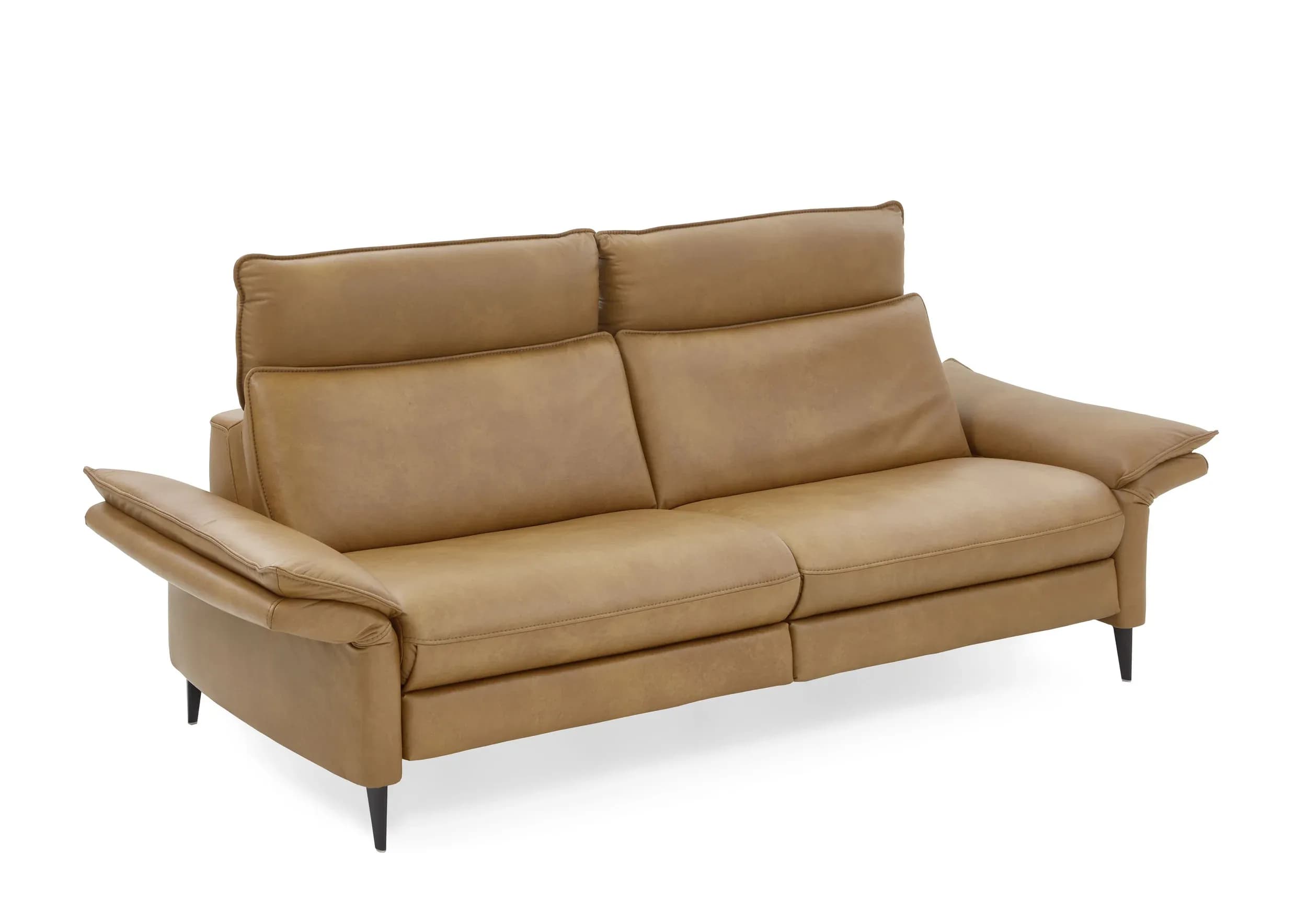 Sofa - 3-Sitzer mit Kopfteil verstellbar, Leder, Braun