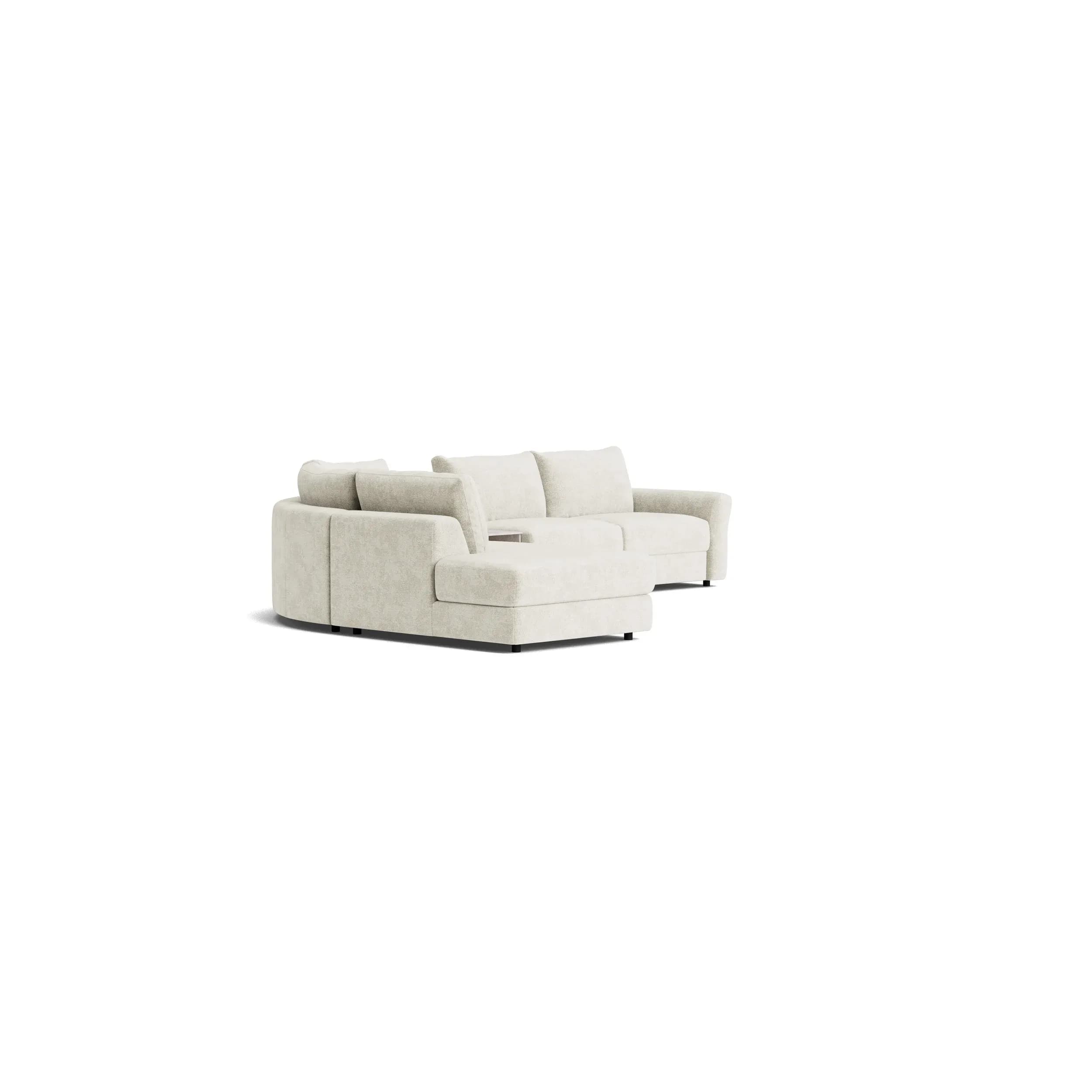 Ecksofa Almeria - Rundecke und Abschlussteil mit 2-Sitzer rechts inkl. Zwischenelement, Stoff, Offwhite