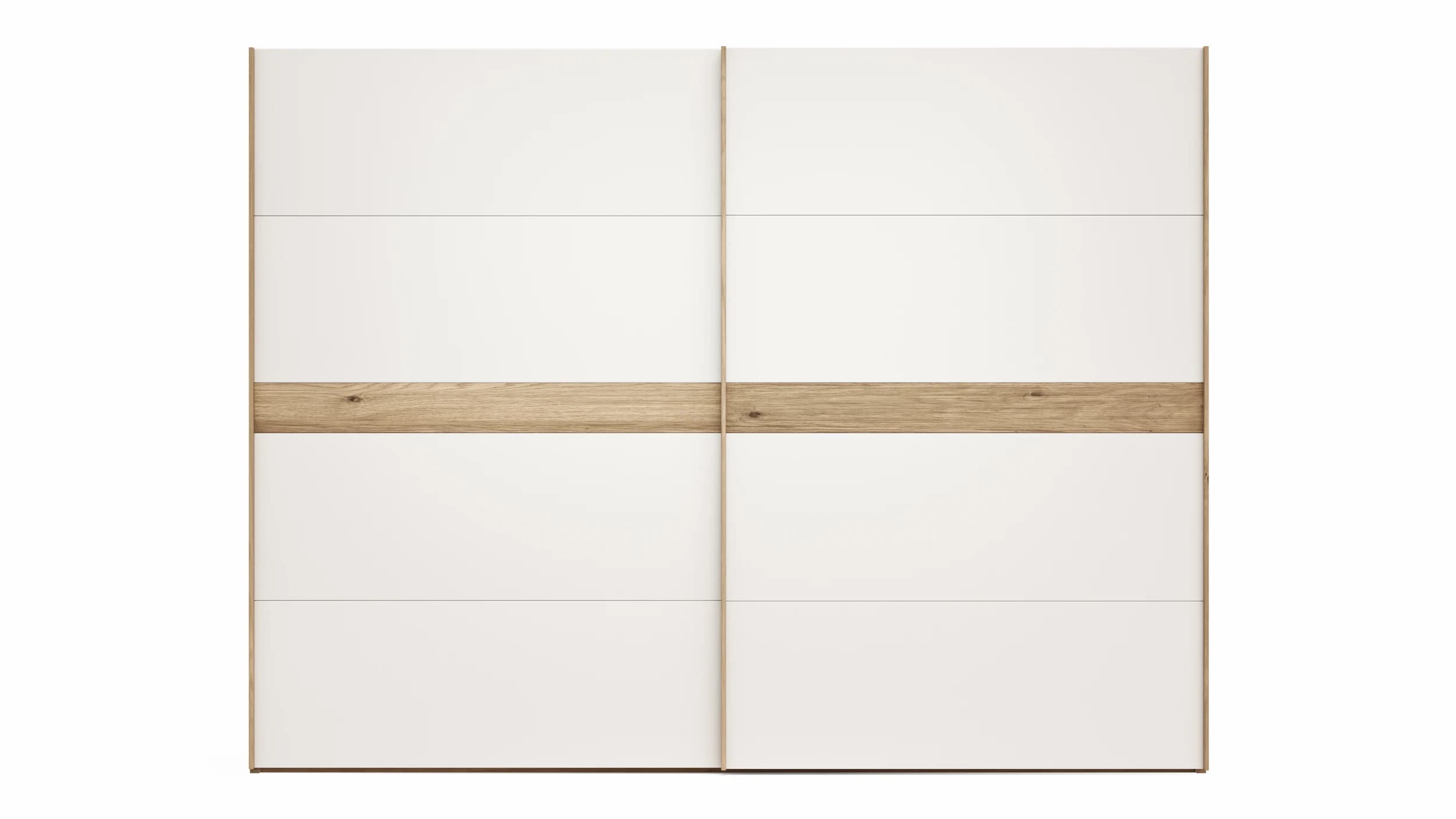 Schwebetürenschrank Viana - B ca. 301 cm, Lack, Weiß, Riffholz, Balkeneiche