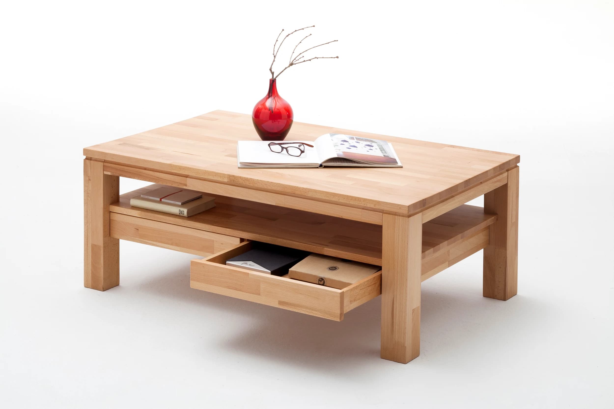 Couchtisch - 2 Schubkästen, LBH ca. 115x70x45 cm, Kernbuche massiv
