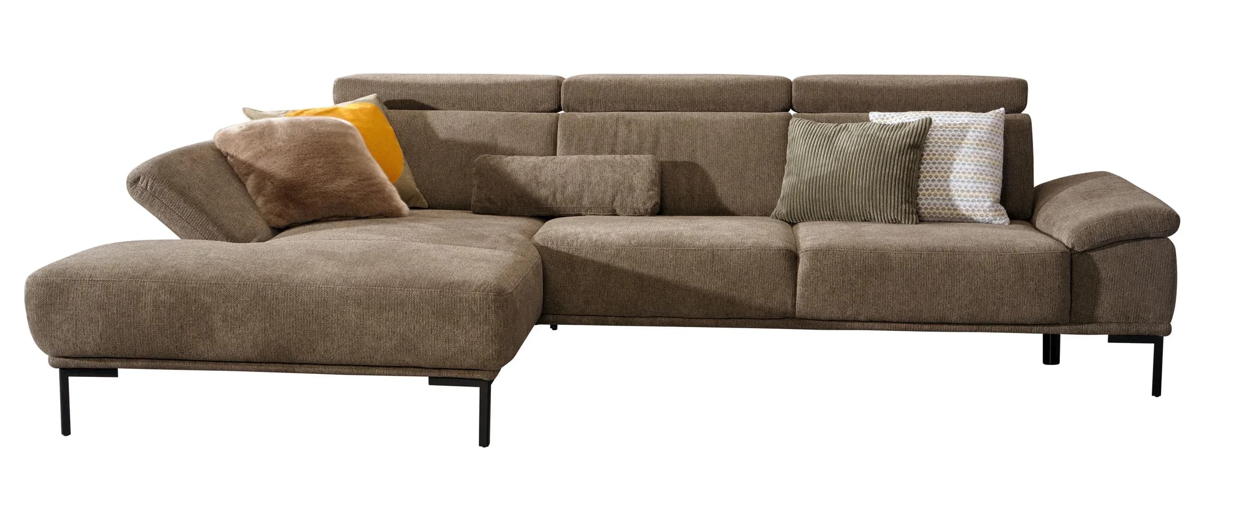 Ecksofa - Longchair links mit 2-Sitzer, Sitztiefe verstellbar, Stoff, Braungrün