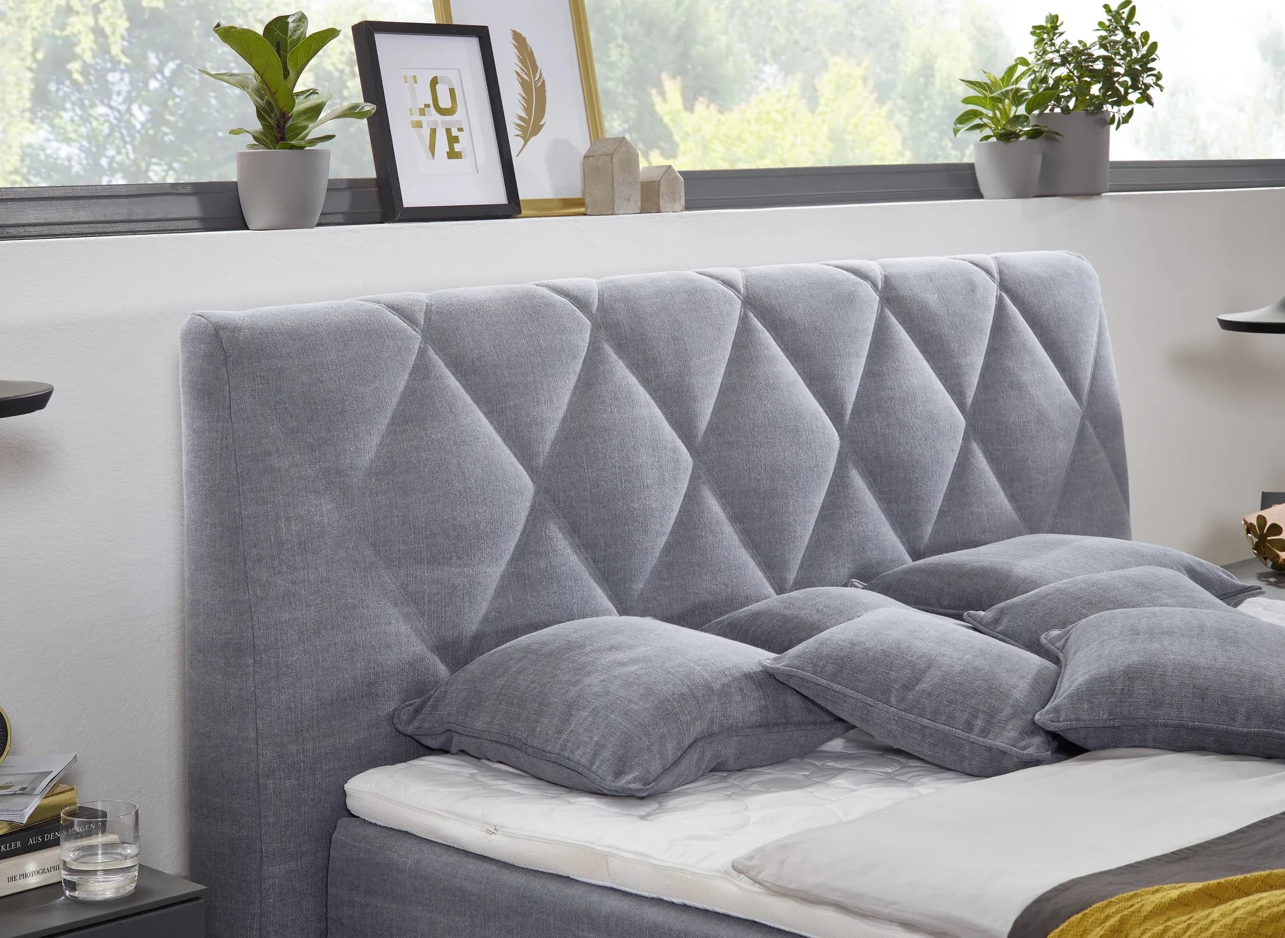 Boxspringbett - Liegefläche ca. 180x200 cm, Stoff, Grau