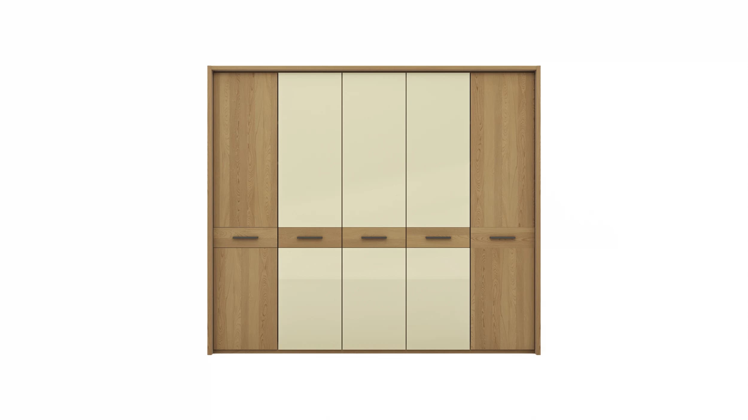 Drehtürenschrank Lenoso - B. ca. 256 cm, Eiche massiv, Glas, Champagner