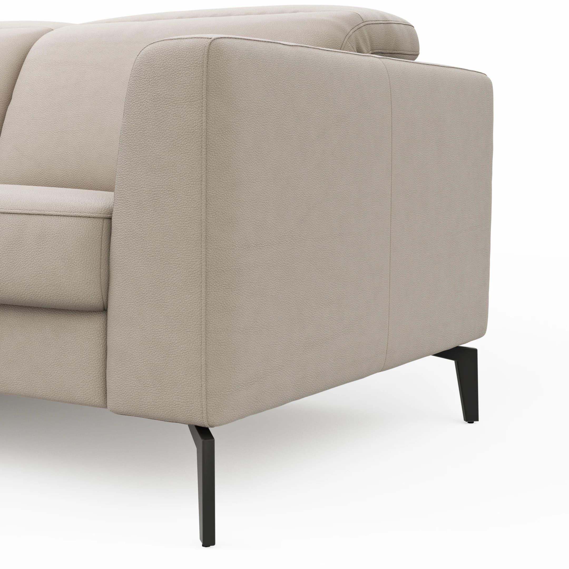 Ecksofa Rafaela 2.0 - Longchair mit 2,5-Sitzer rechts inkl. Sitzvorzug, Kopteilverstellung motorisch und Relaxfunktion motorisch im Longchair, Leder, Champagner