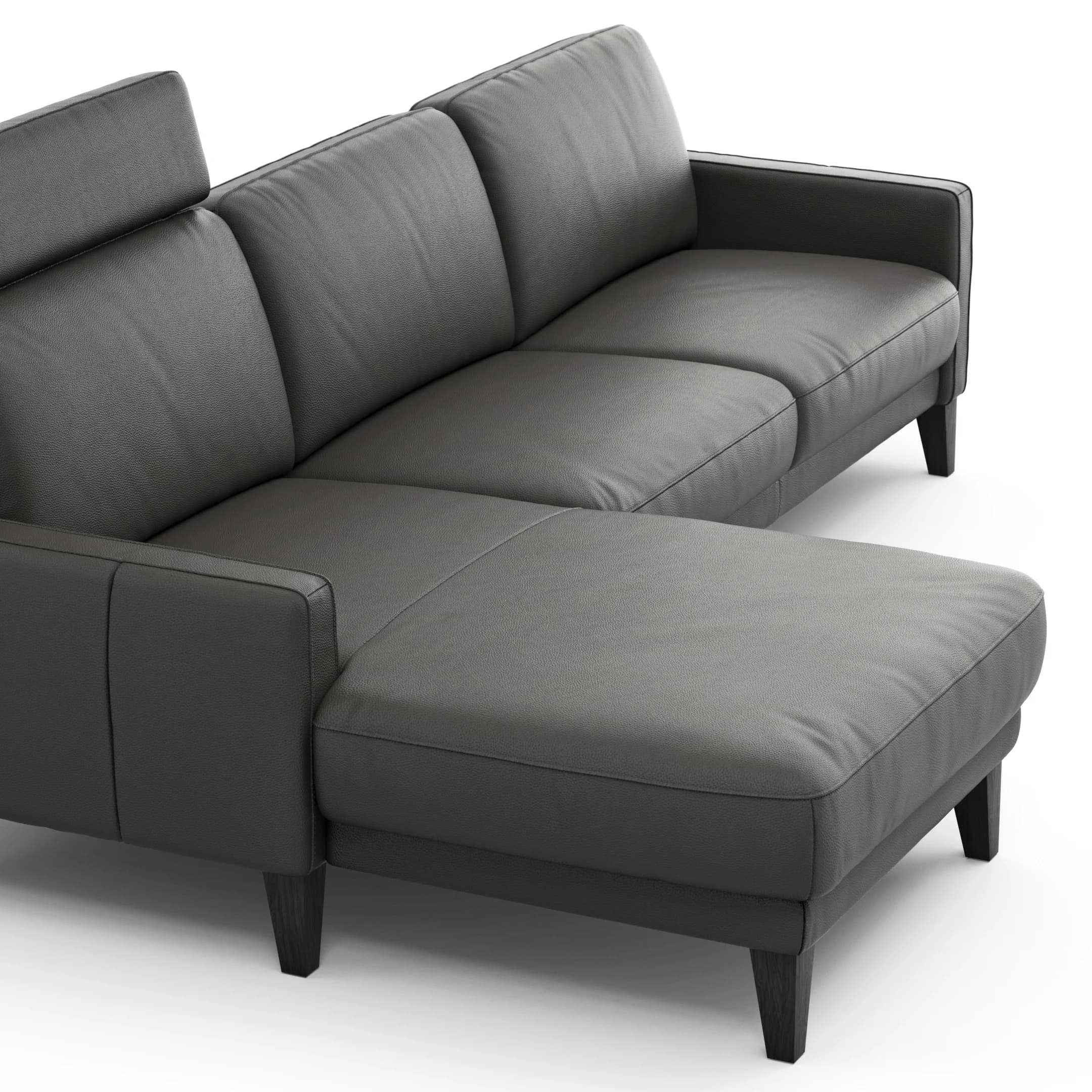 Ecksofa Matero - Longchair mit 2,5-Sitzer rechts inkl. Relaxfunktion motorisch, Leder, Anthrazit