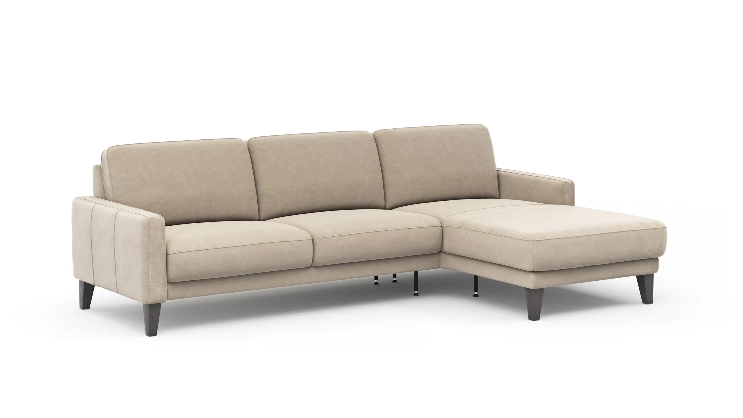 Ecksofa Matero - 2,5-Sitzer mit Longchair rechts, Leder, Taupe