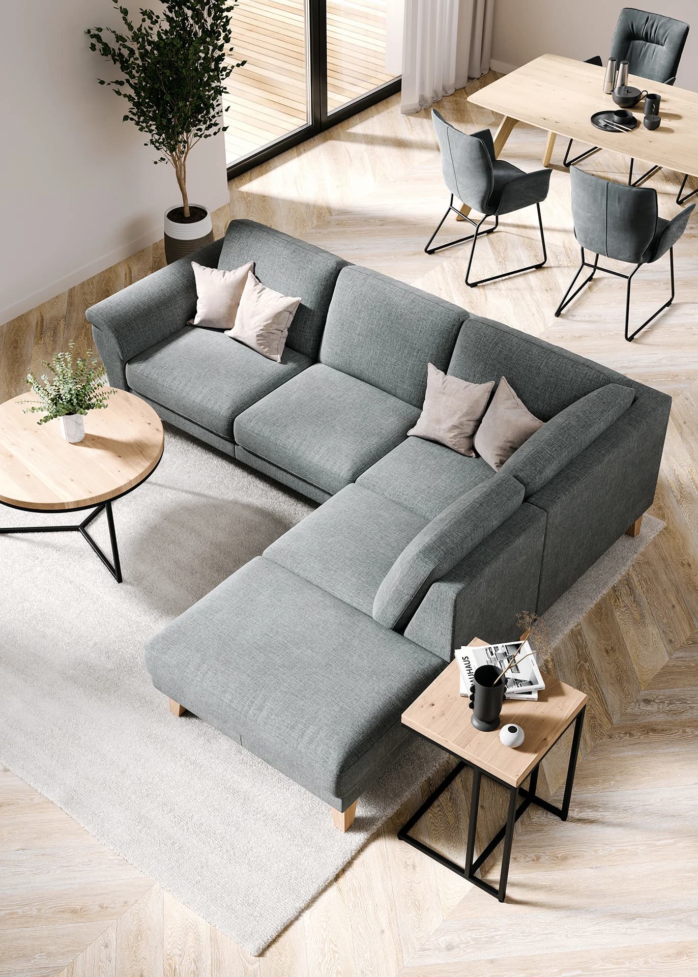 Ecksofa Rockport A - 2,5-Sitzer mit Ecke rechts, Stoff, Grau