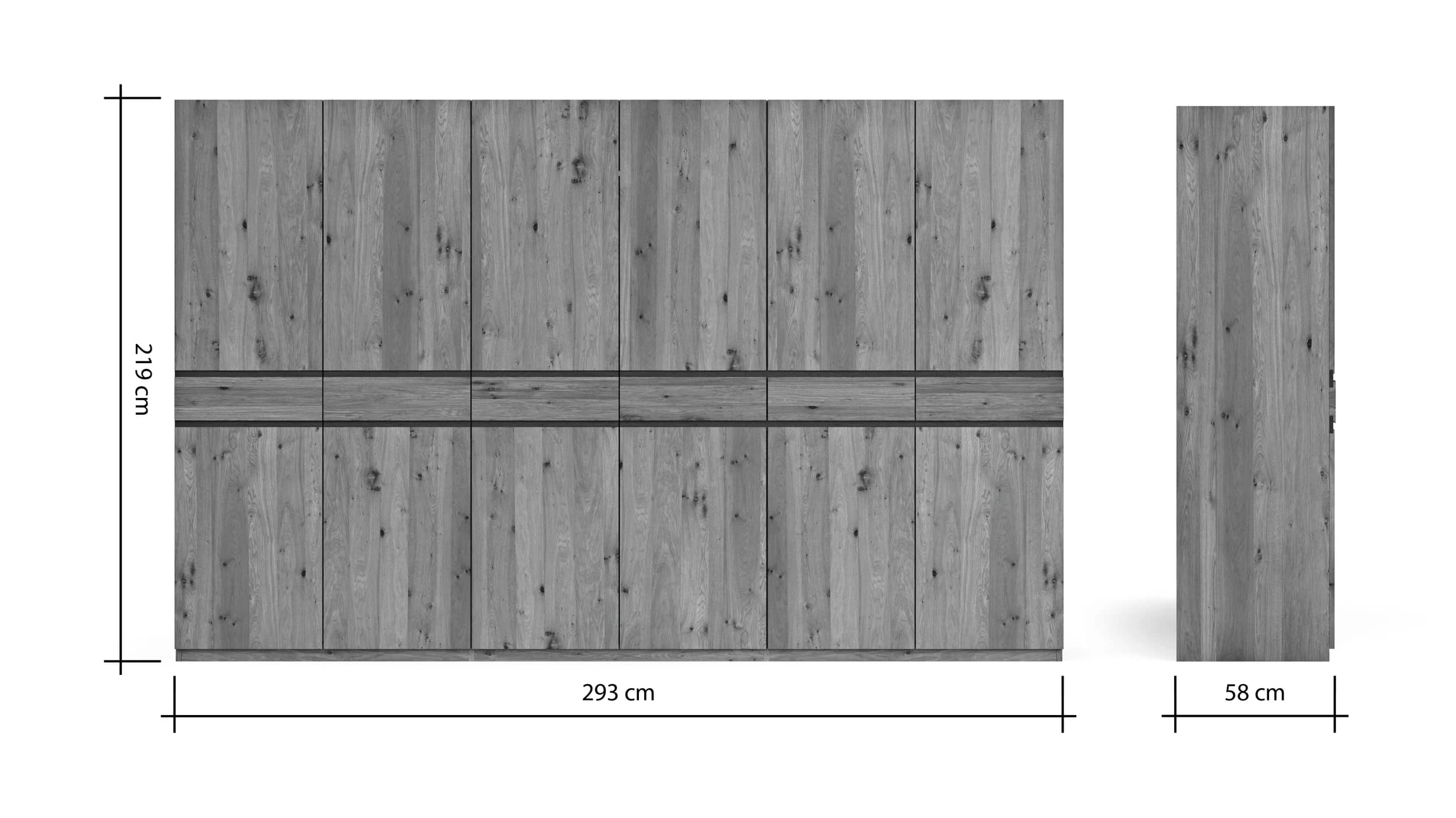 Drehtürenschrank Baltimore - B ca. 292 cm, Wildeiche massiv, natur geölt