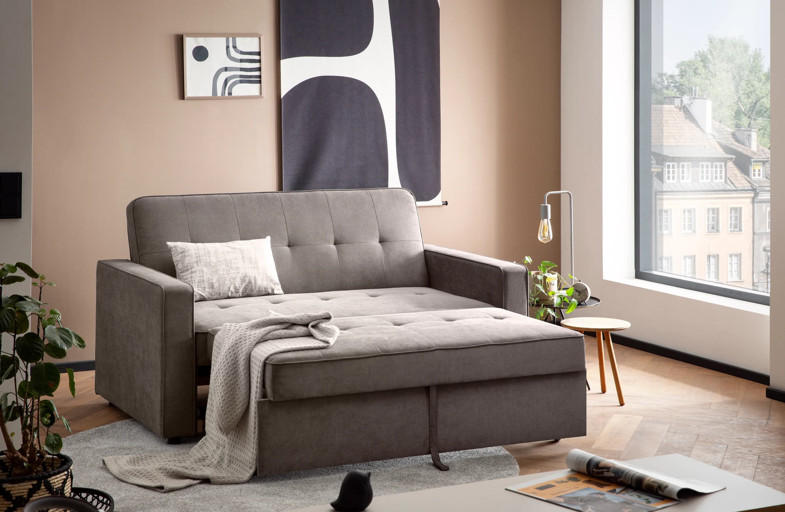 Schlafsofa - 2-Sitzer inkl. Schlaffunktion, Stoff, Braun