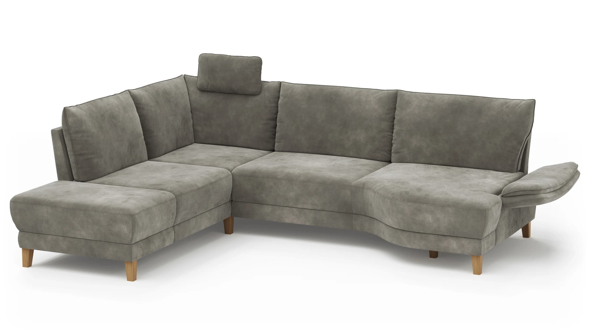Sofa Stamford - inkl. Armlehne verstellbar und Kopfstütze, Ecksofa 2-sitzig und Abschlusshocker links mit 3,5-Sitzer, Bogen rechts, Stoff, Anthrazit