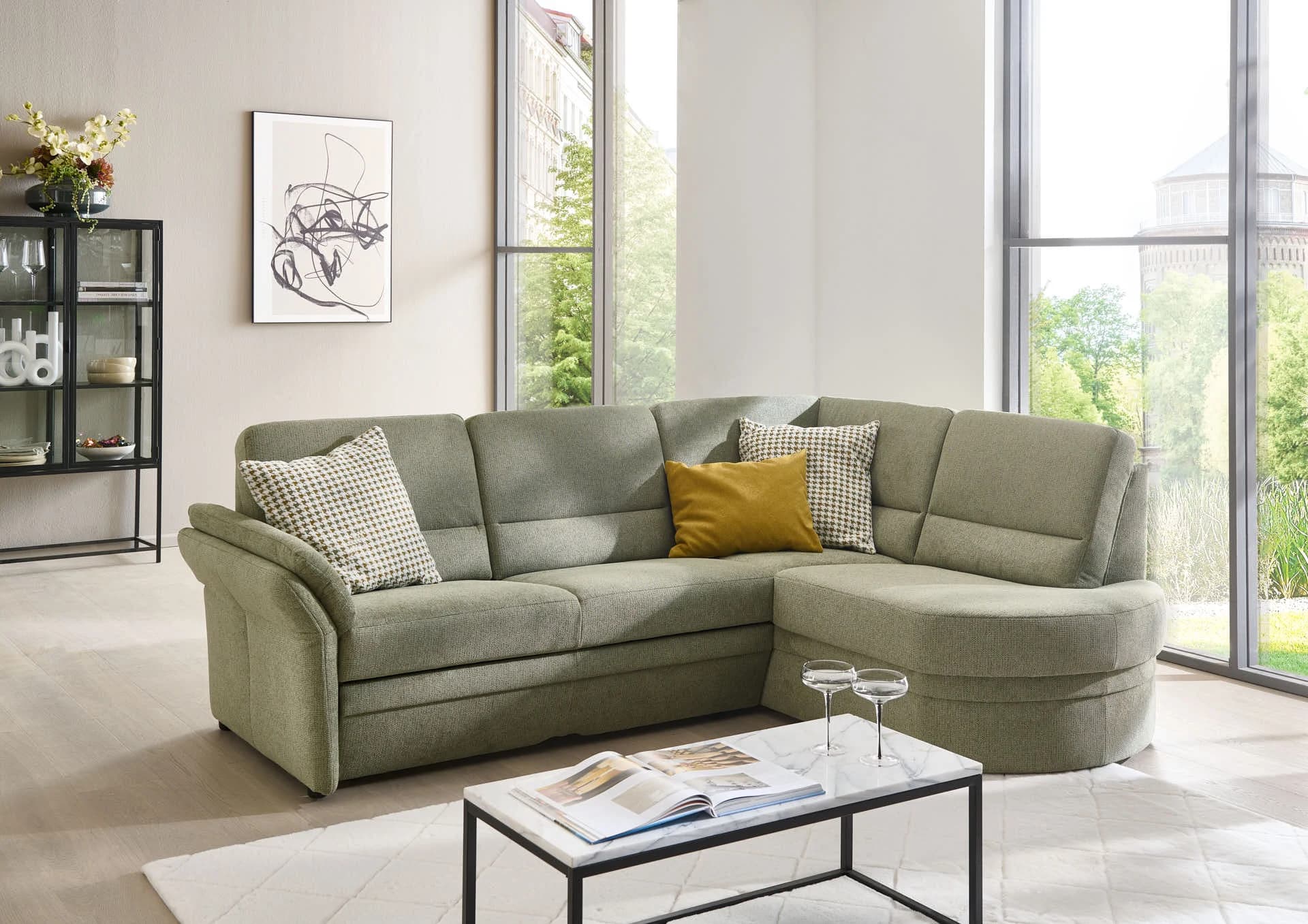Ecksofa - Ecke links mit  2-Sitzer, Aufklappbar, Stoff, Grün