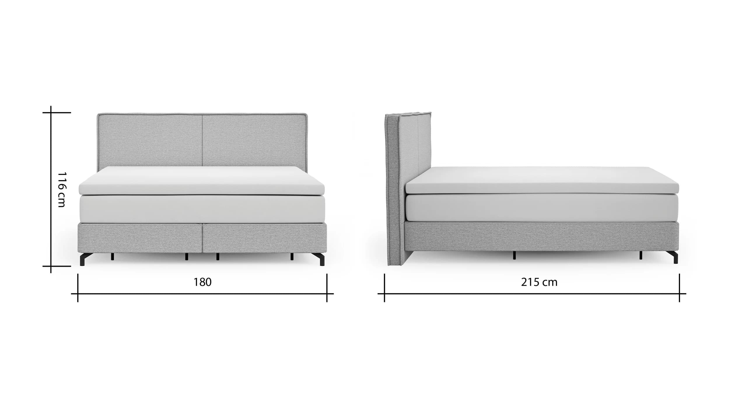 Boxspringbett Alpin - Liegefläche 160x200cm, Stoff, Grau