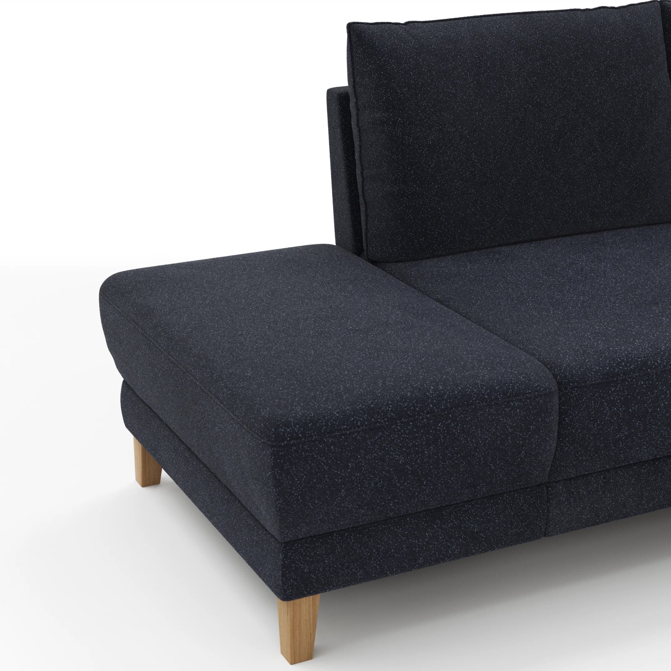 Sofa Stamford - inkl. Armlehne verstellbar und Kopfstütze, Ecksofa 2-sitzig und Abschlusshocker links mit 3,5-Sitzer, Bogen rechts, Stoff, Dunkelblau