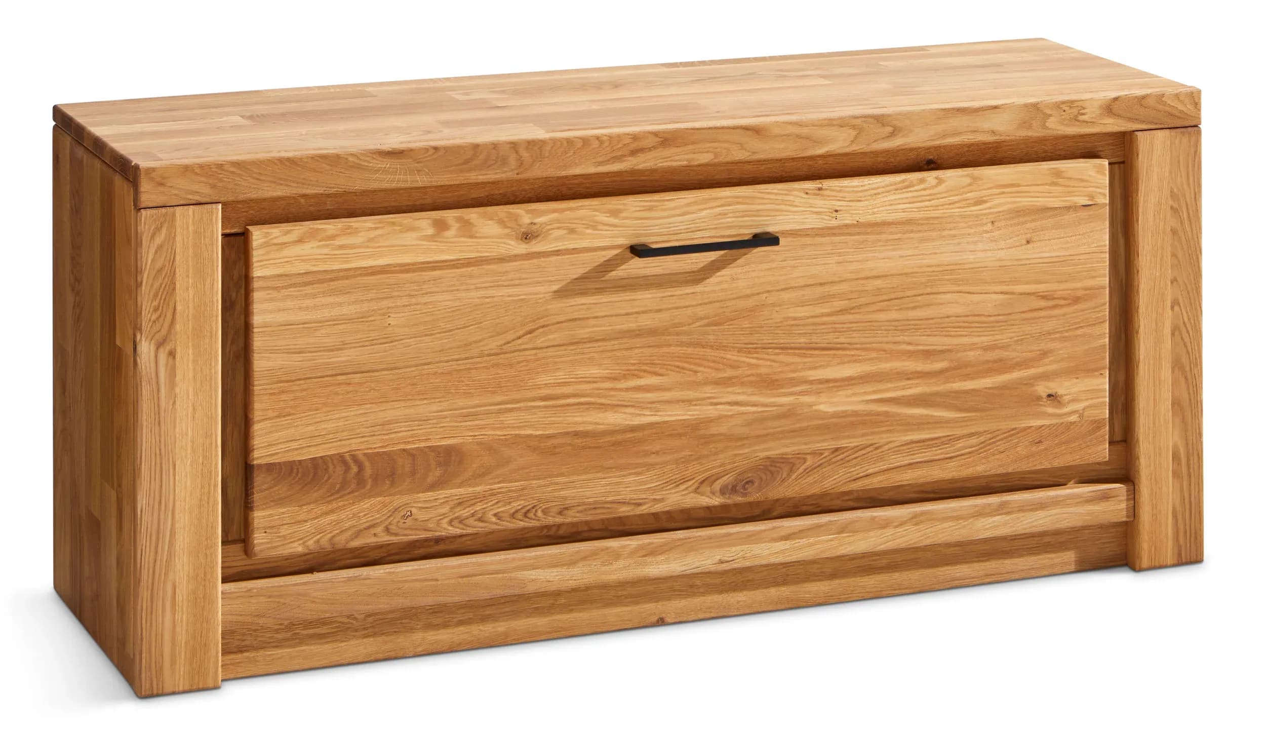 Schuhschrank Farmingdale - Eiche massiv, natur geölt mit Sitzkissen schwarz