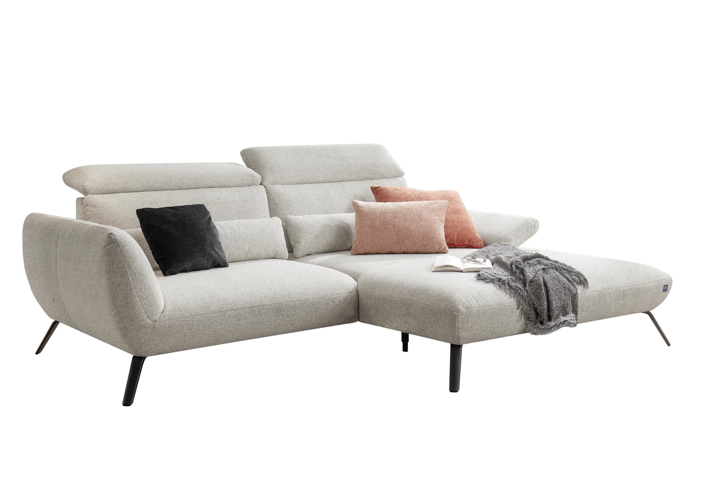 Ecksofa EM Lamego - Rückenlehne, Kopfteil und Armteil verstellbar, Stoff, Beige