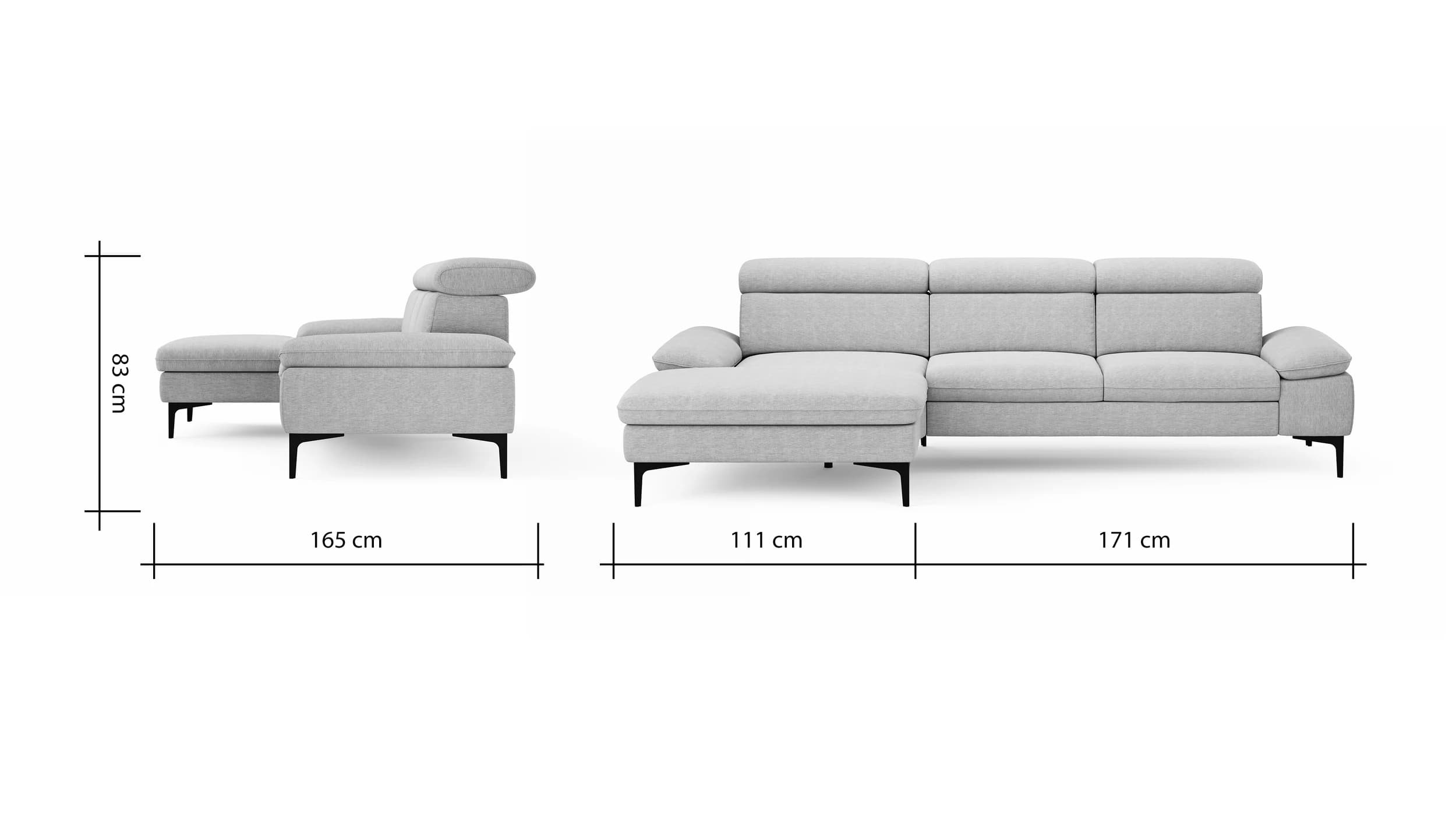 Ecksofa Felipa - Longchair links mit 2,5-Sitzer inkl. Kopfteil verstellbar, Stoff, Dunkelgrün
