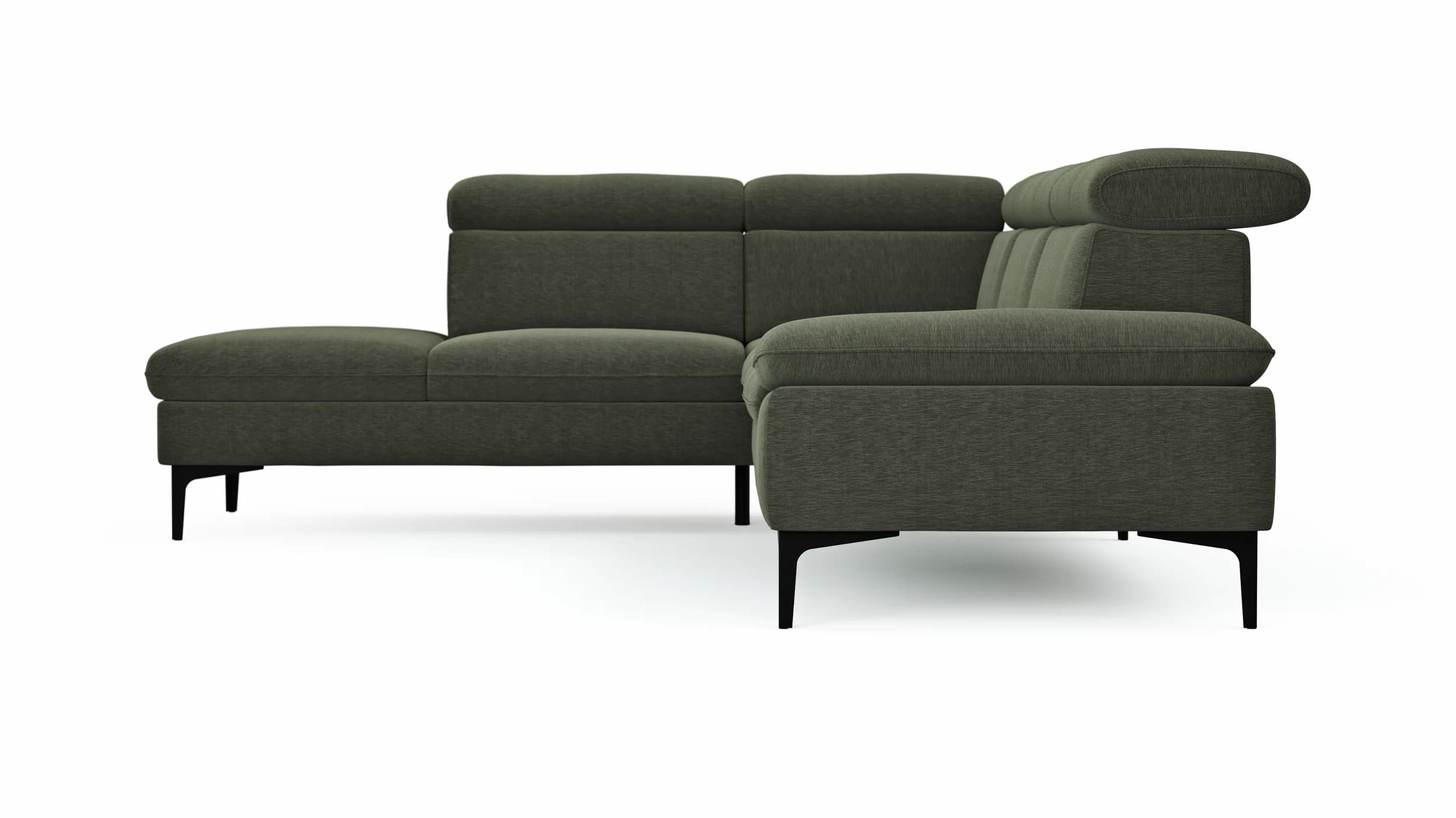 Ecksofa Felipa - Ecke links mit 2,5-Sitzer inkl. Kopfteil verstellbar, Stoff, Dunkelgrün