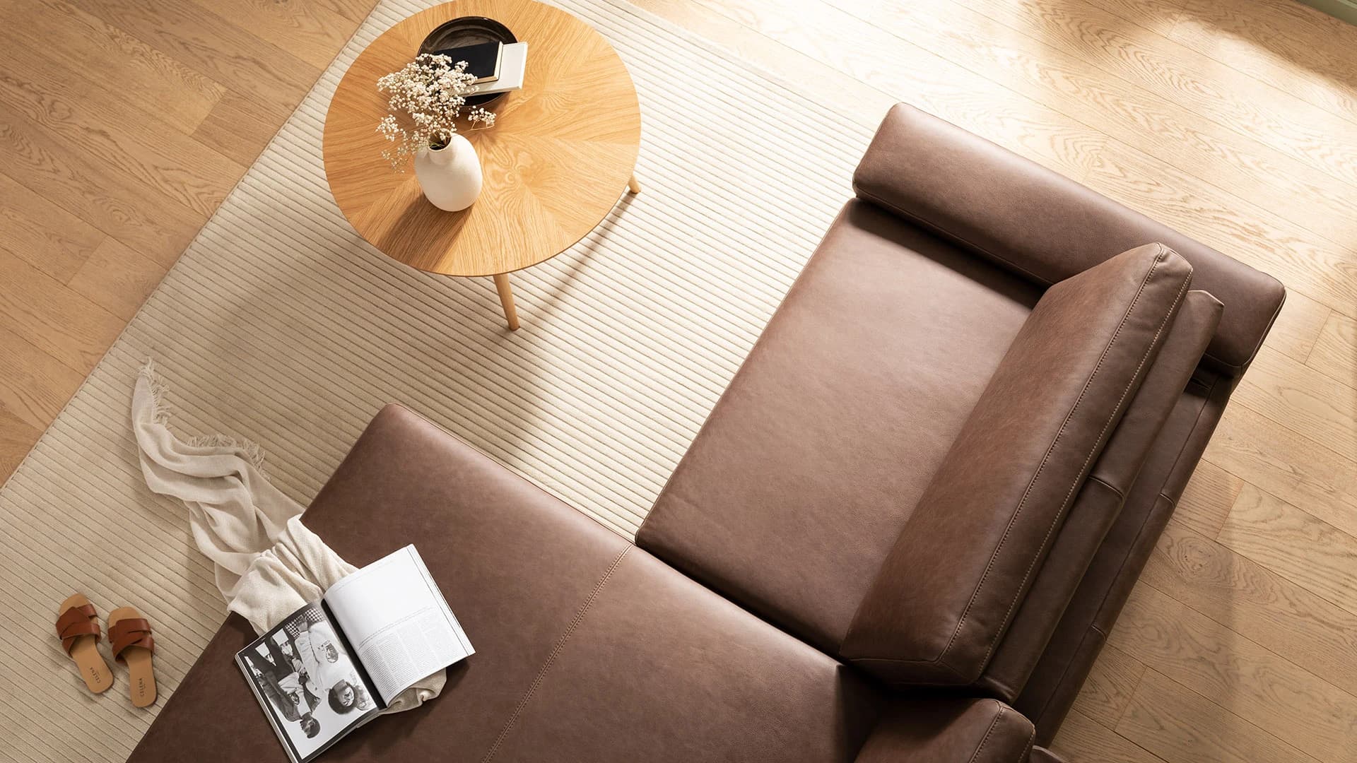 Ecksofa Houston - 1,75-Sitzer mit Longchair groß rechts, inkl. Sitztiefenverstellung und Armlehne klappbar, Leder, Dunkelbraun