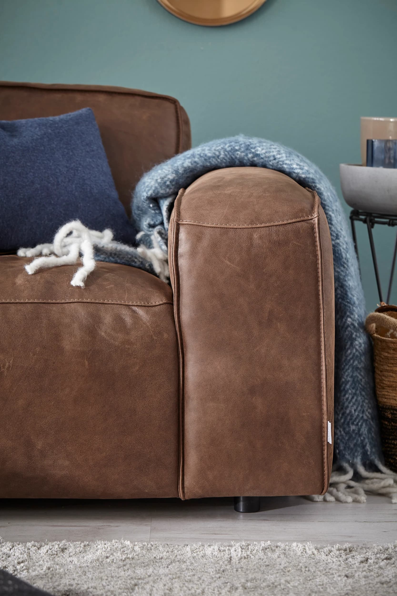 Ecksofa Denver - Longchair links mit 2,5-Sitzer, Leder, Braun