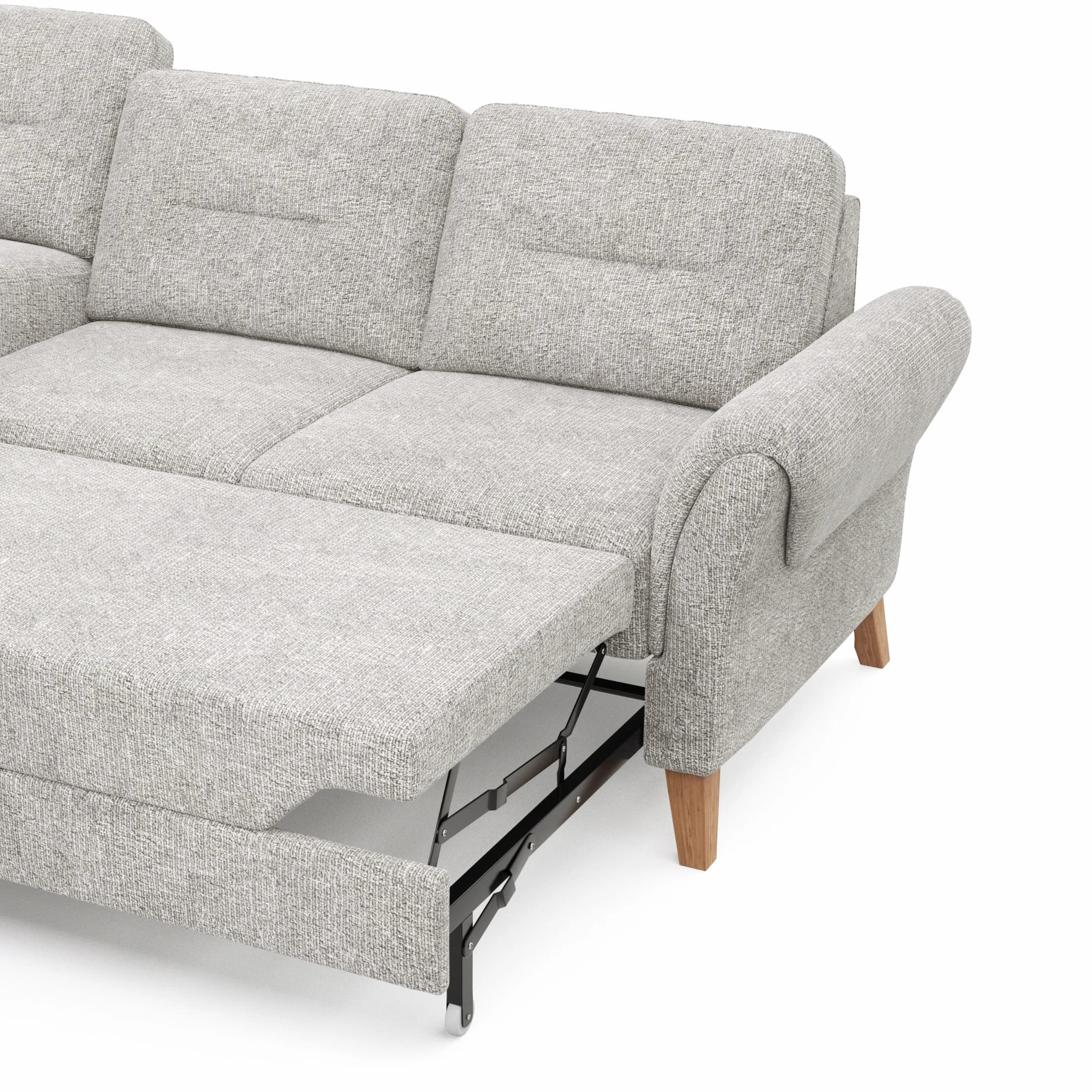 Ecksofa Almyra - Ottomane links mit 2,5-Sitzer, inkl. Schlaffunktion und Bettkasten, Stoff, Silbergrau