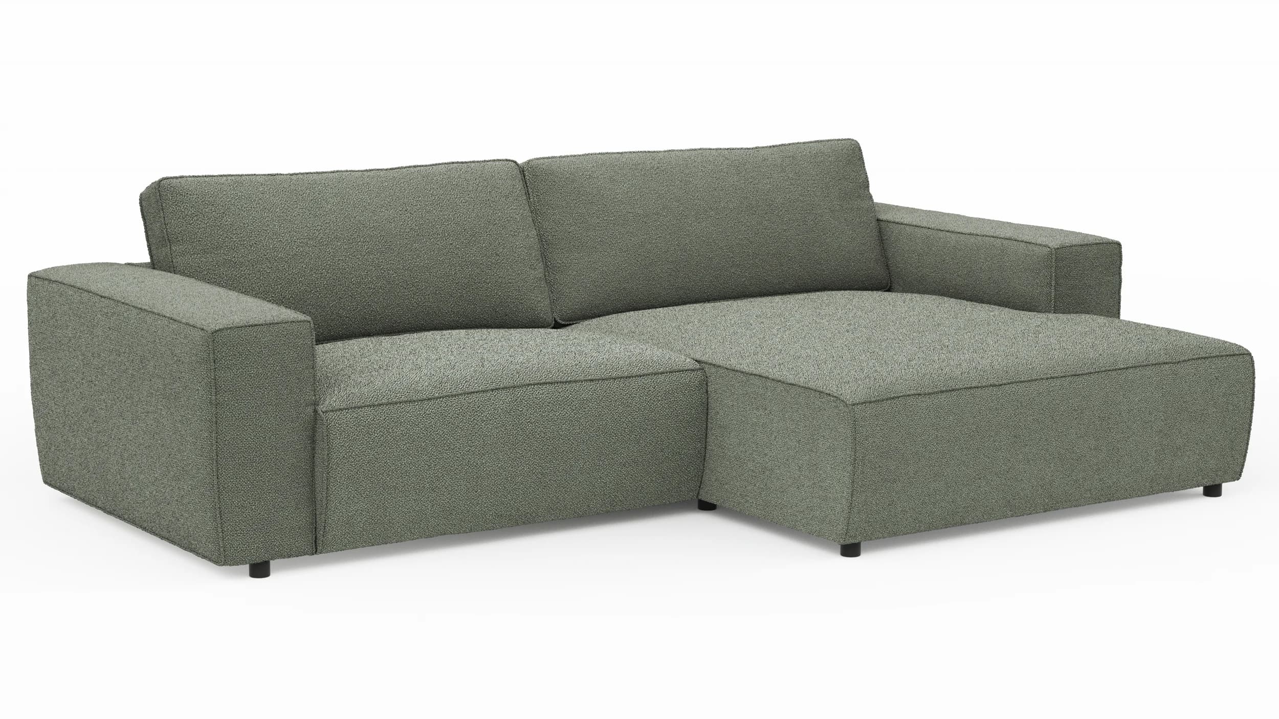 Ecksofa Lilaia - 1,5-Sitzer XL mit Chaise Longue XL rechts, Stoff, Olivgrün