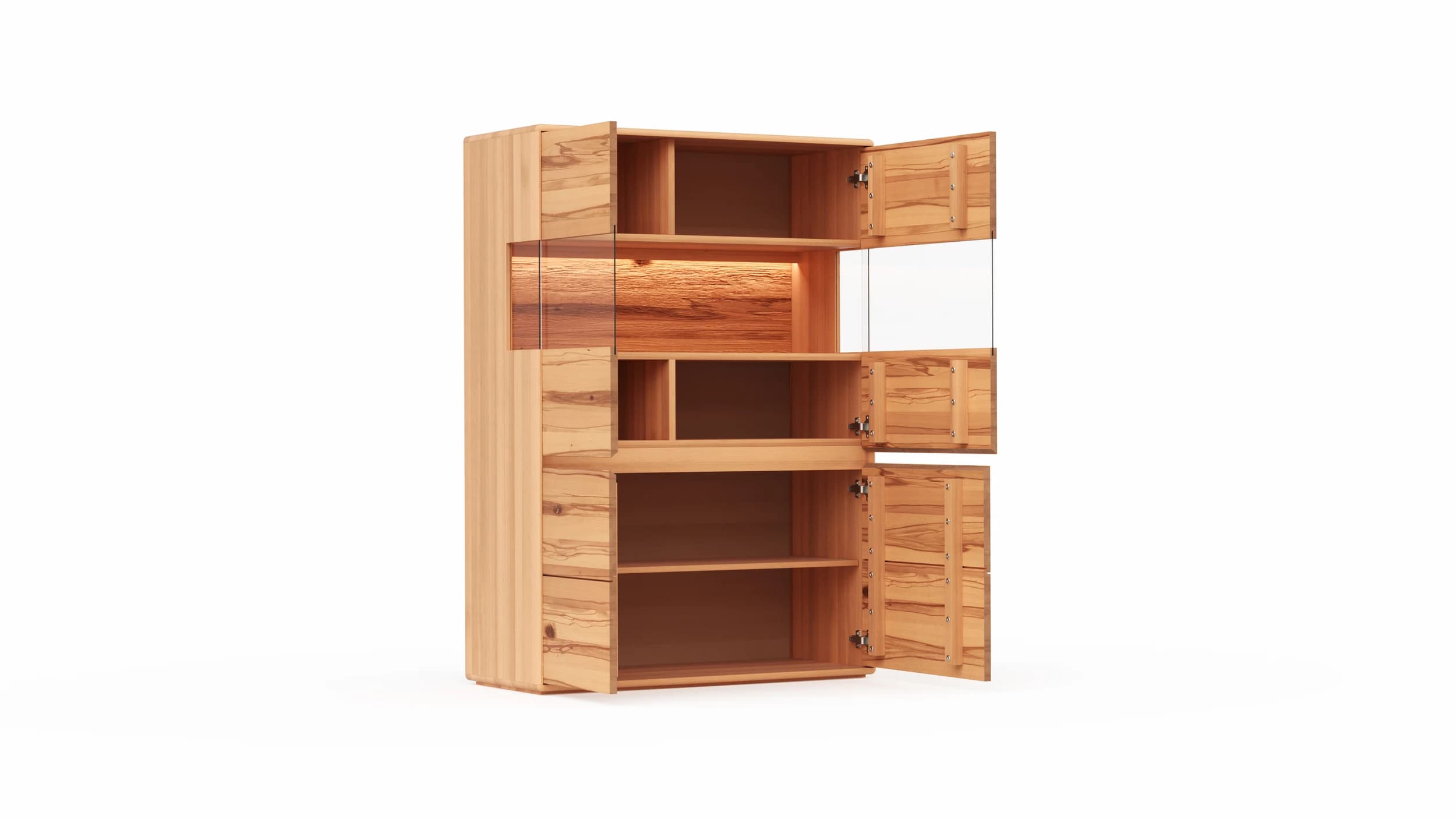 Highboard Hillsboro - inkl. Beleuchtung, Buche/Kernbuche natur, geölt