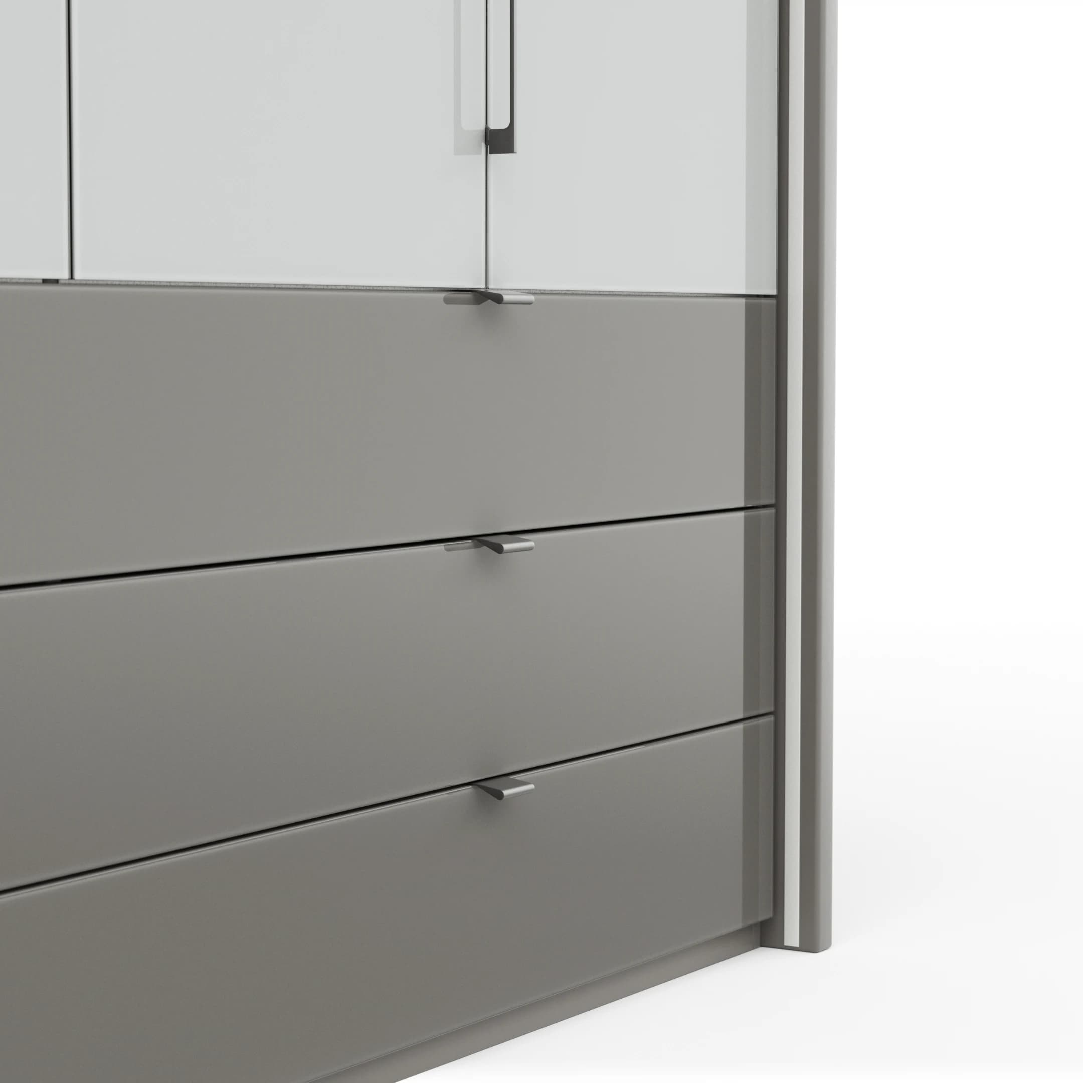 Drehtürenschrank Marbella - B. ca. 157cm, Korpus Melamin, Grau, Front Glas, Weiß