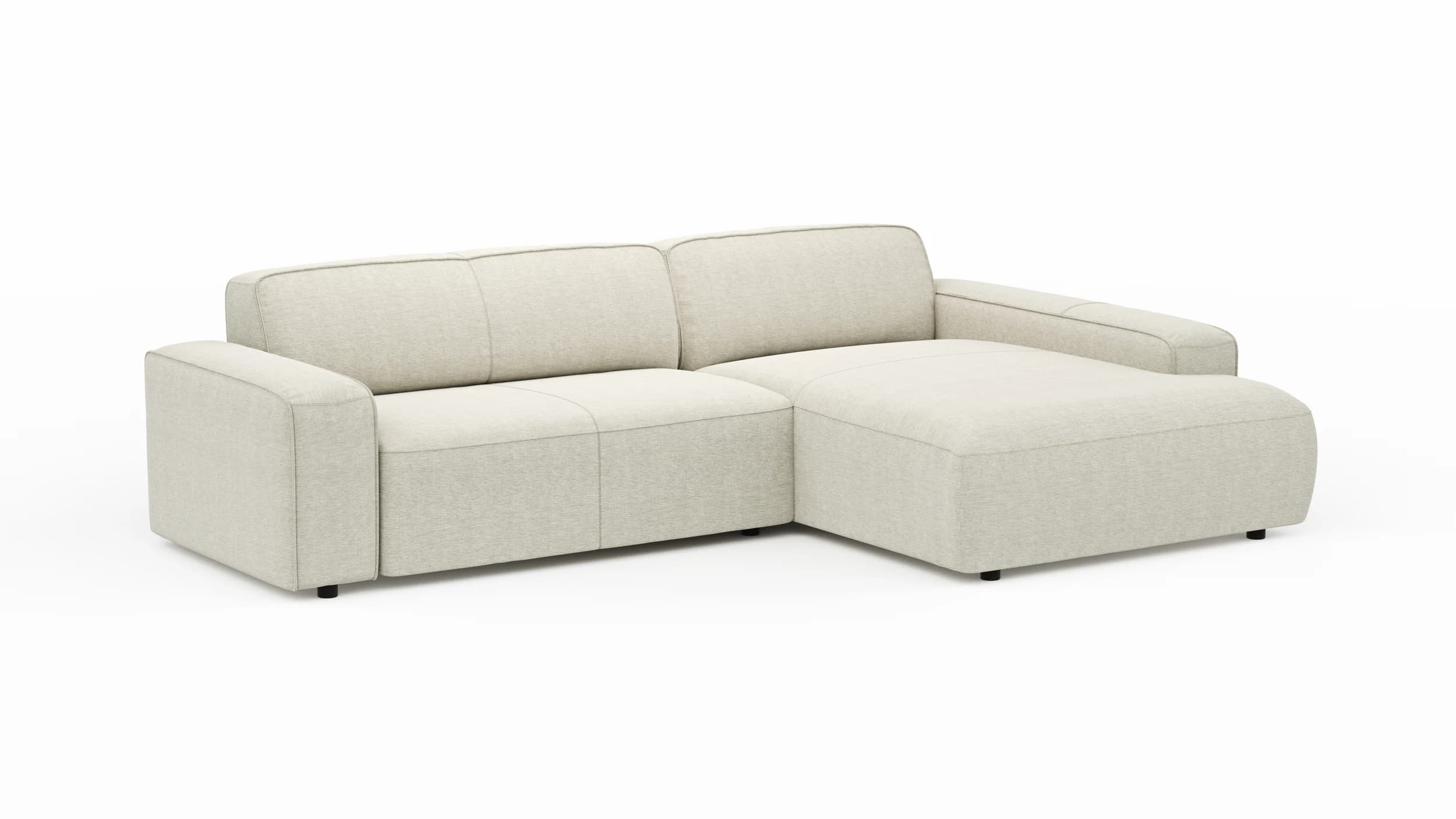 Ecksofa Denver - 2-Sitzer mit Longchair rechts, Stoff, Natur