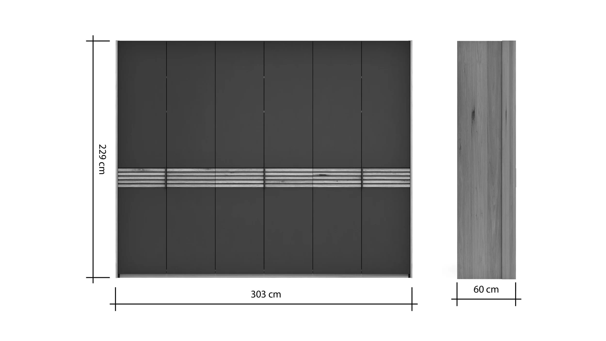 Drehtürenschrank Viana - B ca. 303cm, Lack, Anthrazit