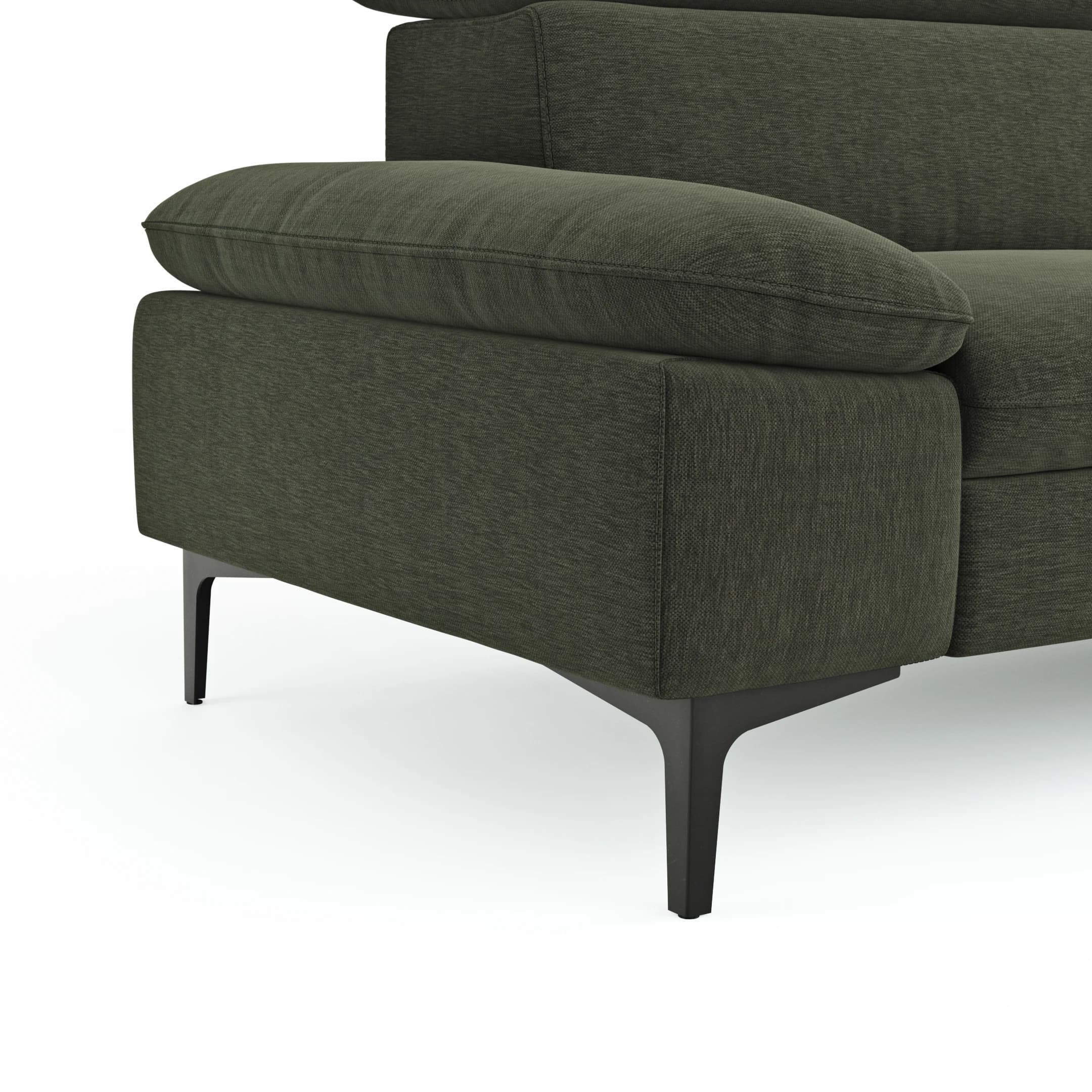 Ecksofa Felipa - 2,5-Sitzer mit Ecke rechts inkl. Kopfteil verstellbar, Stoff, Dunkelgrün