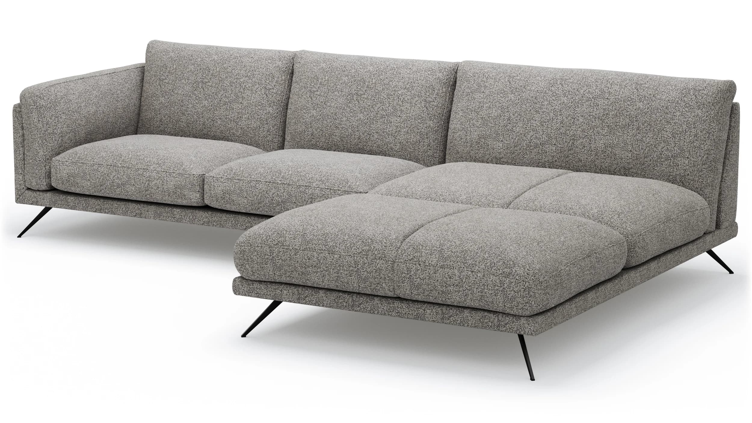 Ecksofa Valdemoro - 2,5-Sitzer mit Longchair rechts inkl. Rückenlehne verstellbar, Stoff, Grau