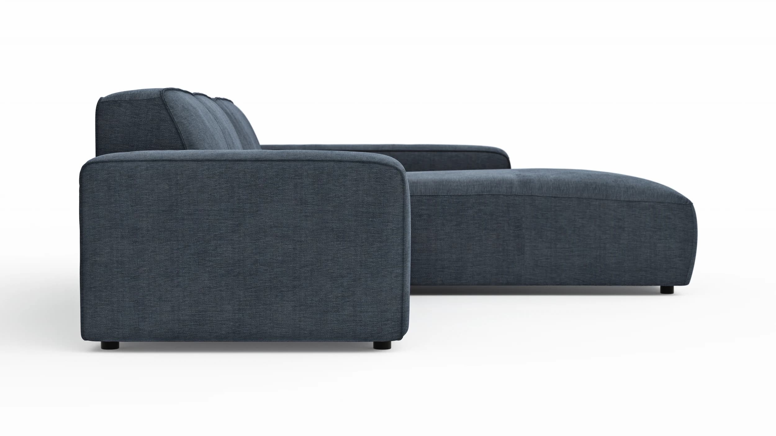 Ecksofa Denver - 2,5-Sitzer mit Longchair rechts, Stoff, Blau