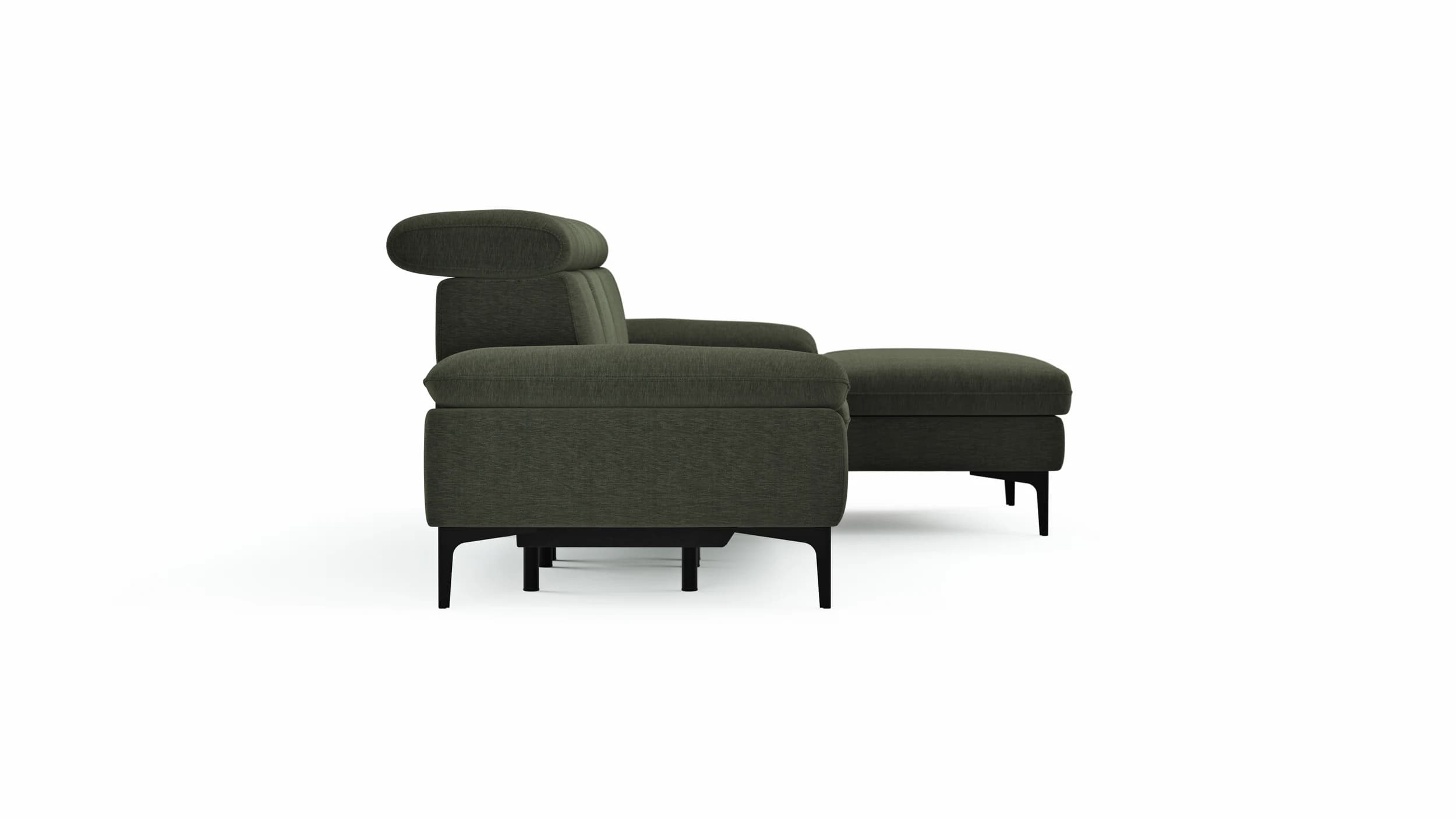 Ecksofa Felipa - 2,5-Sitzer mit Longchair rechts inkl. Armlehne verstellbar und Rückenlehne/Sitztiefe verstellbar (motorisch), Stoff, Dunkelgrün