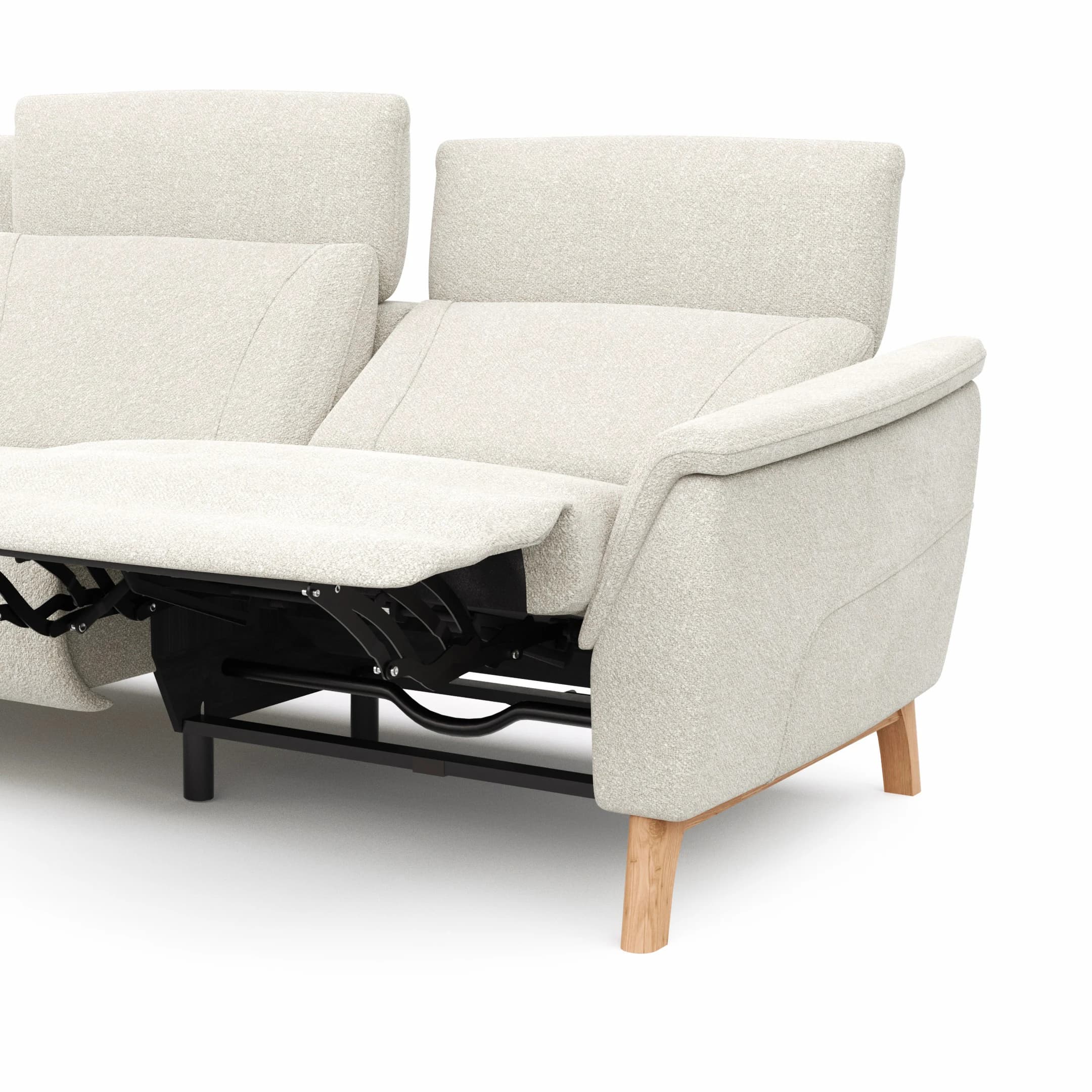 Ecksofa Nevin - Longchair links mit 2-Sitzer rechts, inkl. Relaxfunktion (motorisch) und Kopfpolsterverstellung, Stoff, Weiß