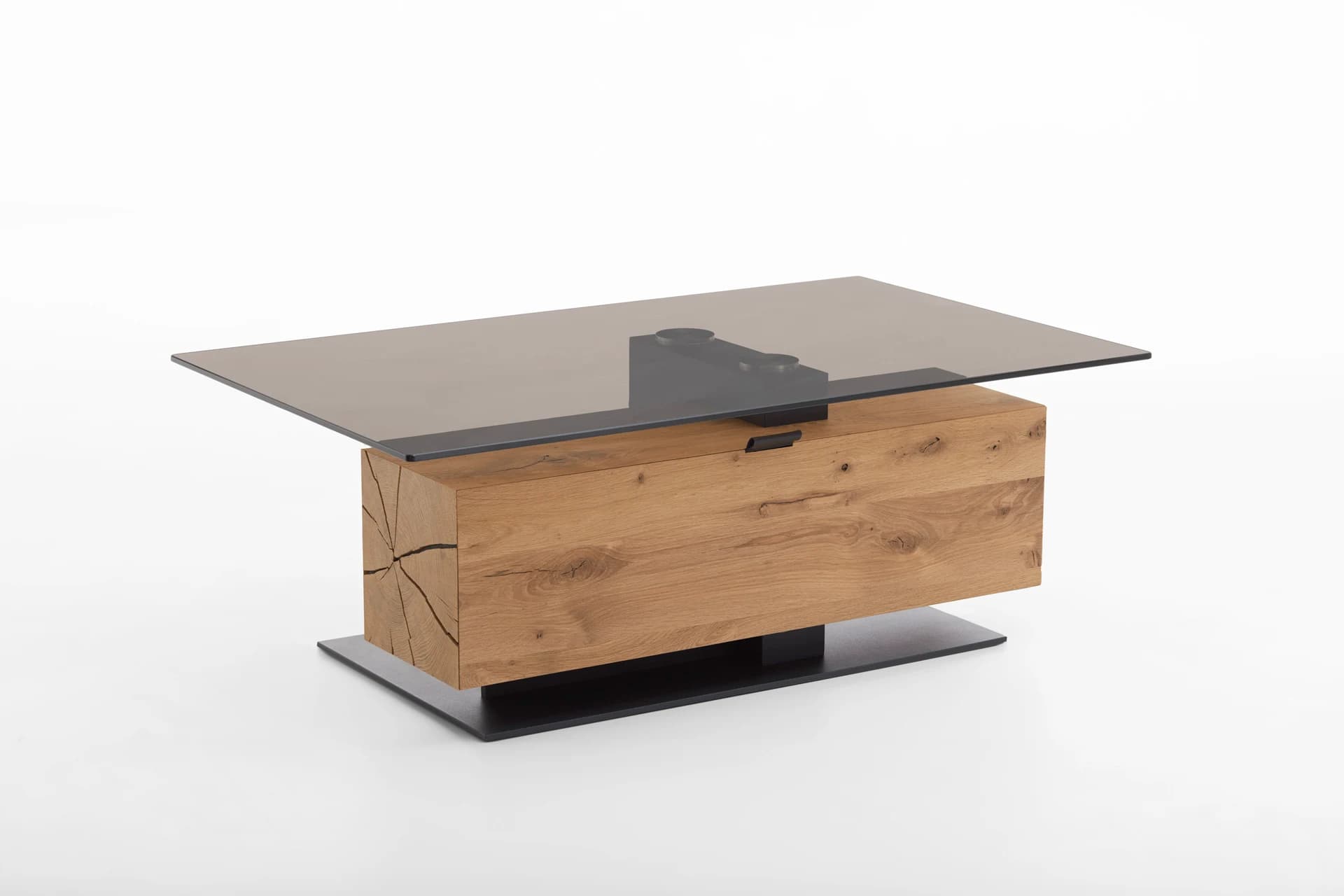 Couchtisch - mit Klappe, LBH 125x75x46 cm, Kerneiche massiv