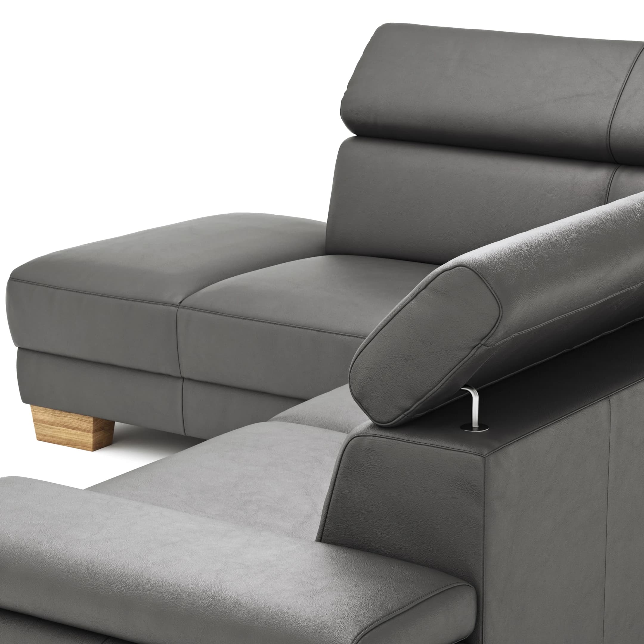 Ecksofa Philadelphia - Ecke links, 2,5-Sitzer, Kopfteil verstellbar (manuell), Sitzvorzug (motorisch),  Leder, Anthrazit