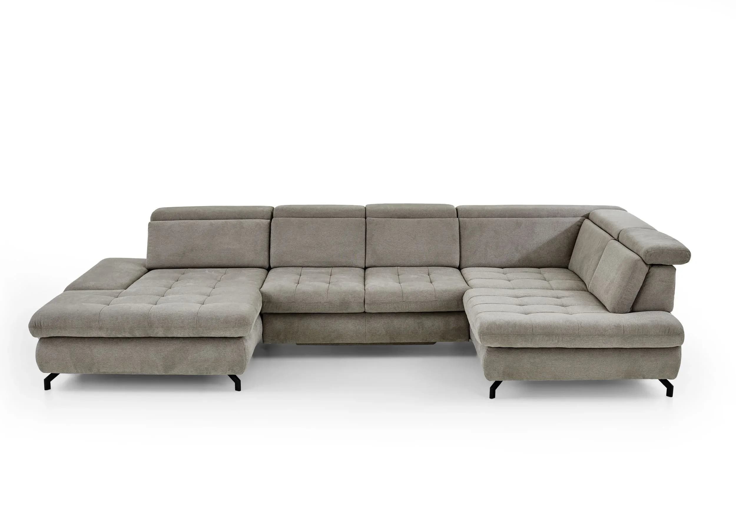Wohnlandschaft - Longchair links mit 2,5-Sitzer und Ecke rechts, Sitztiefe verstellbar, Stoff, Granit