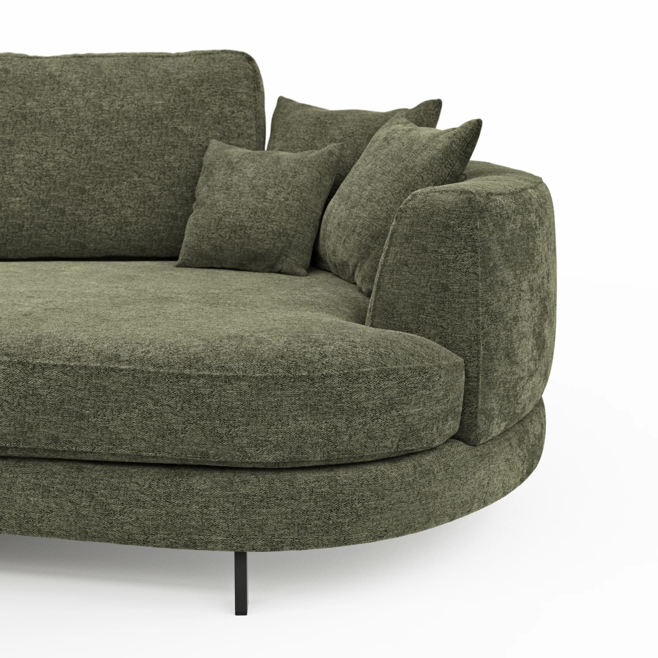 Ecksofa Solenne - Ottomane links mit Diwan rund rechts, Stoff, Olive
