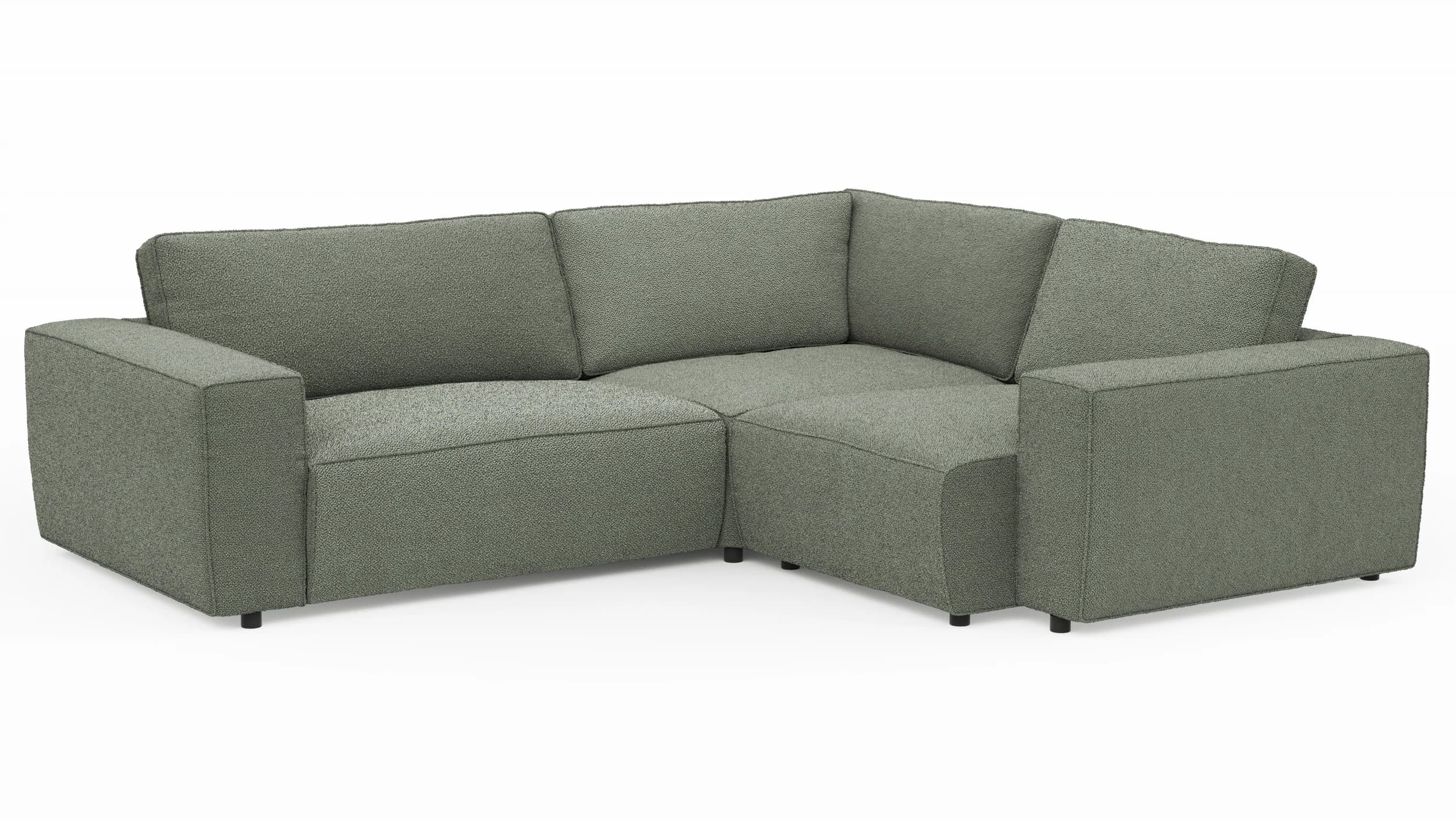 Ecksofa Lilaia - 2-Sitzer links, Ecke, 1,5-Sitzer Tief, Stoff, Olivgrün