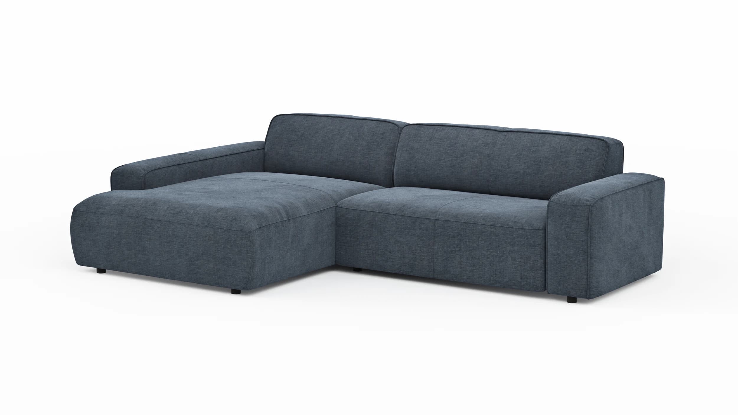 Ecksofa Denver - Longchair links mit 2-Sitzer, Stoff, Blau
