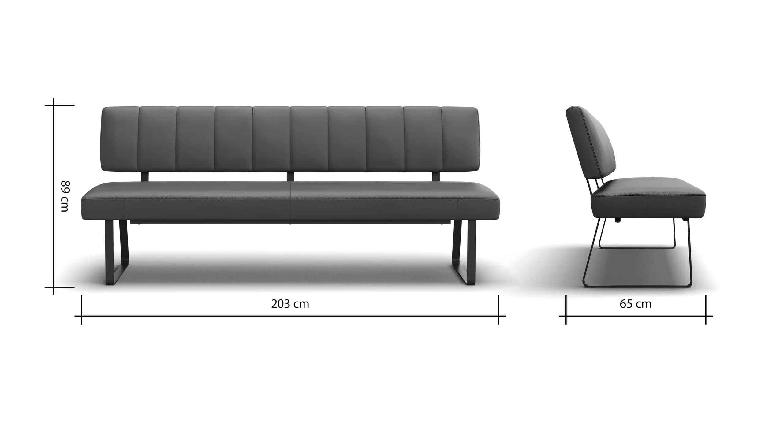 Polsterbank Carmelo - Breite ca. 203 cm, Leder, Steingrau