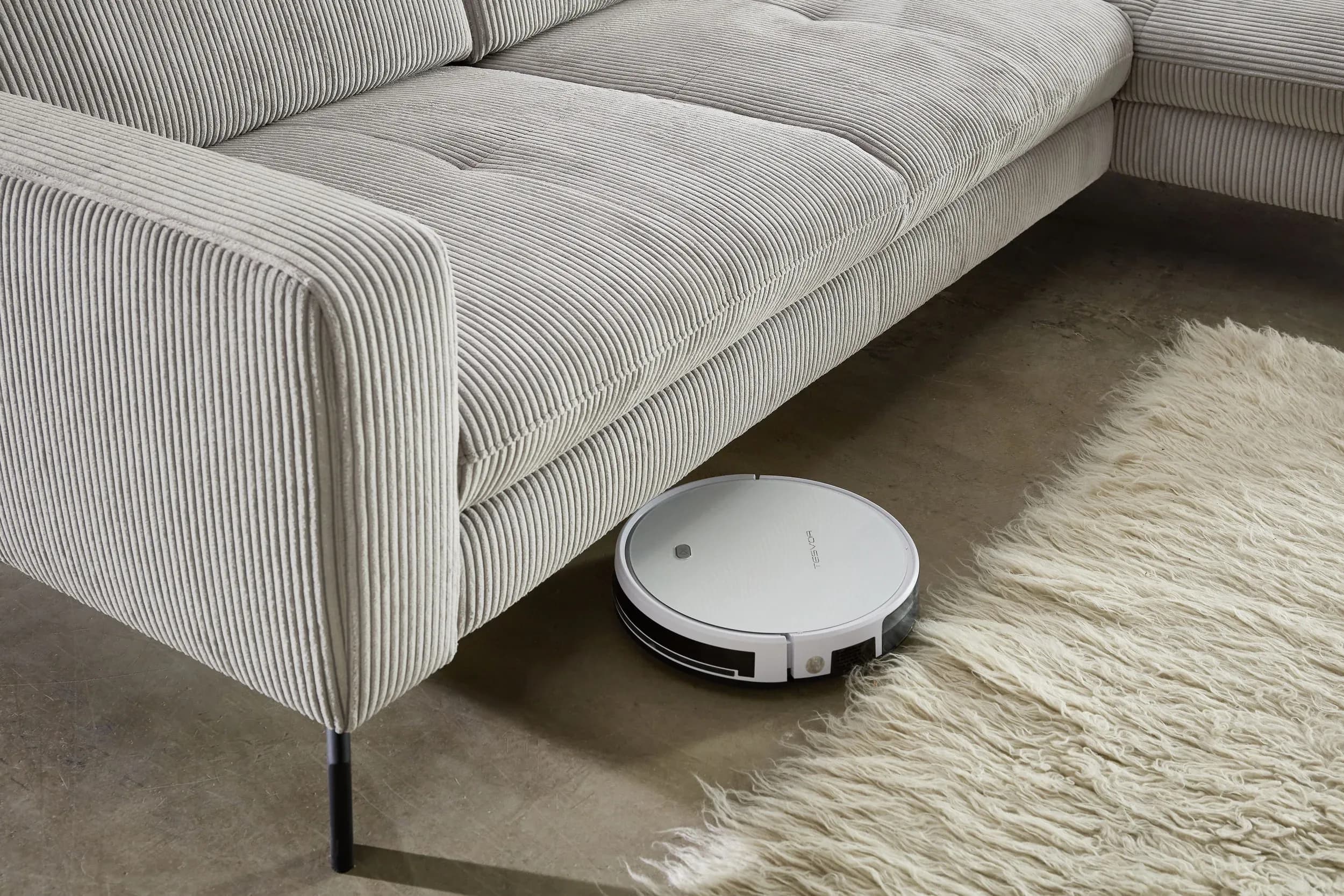 Ecksofa - 3-Sitzer mit Longchair rechts, Stoff, Grau