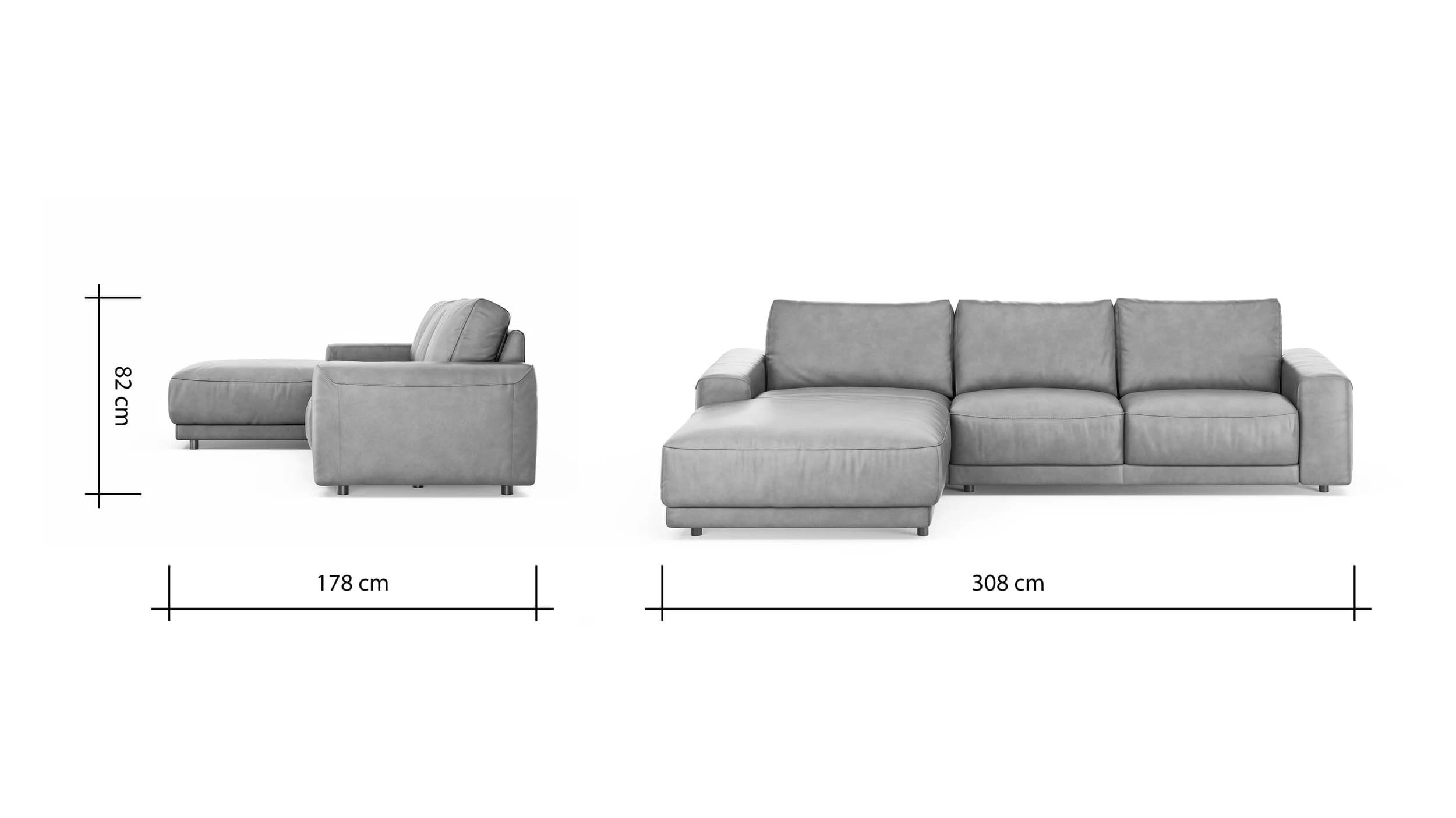 Ecksofa Balok - Longchair groß links mit 2,5-Sitzer, Leder, Dunkelbraun