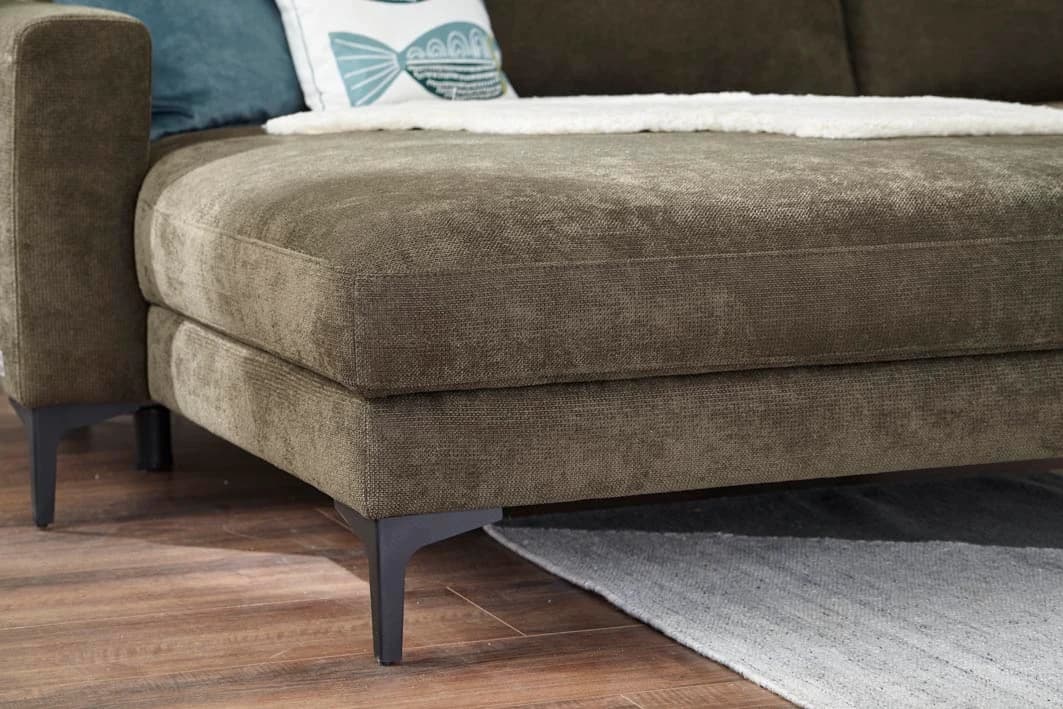 Ecksofa Oviedo - 1,5-Sitzer mit Longchair rechts, Stoff, Braungrün