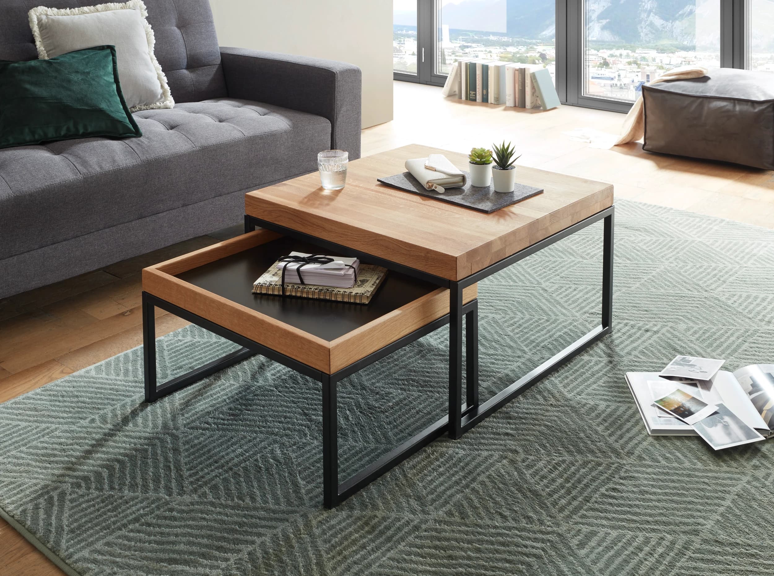 Couchtisch - 2-er Set, Asteiche massiv