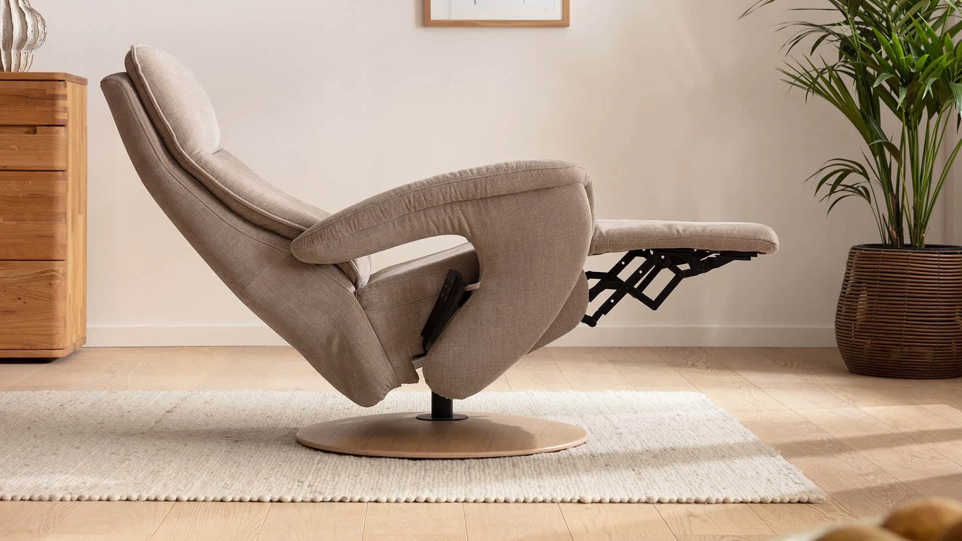 Sessel Tulsa Relax - Größe M, inkl. Fußteil/Rückenlehne verstellbar (motorisch), inkl. Kopfteilverstellung, Stoff, Graubeige