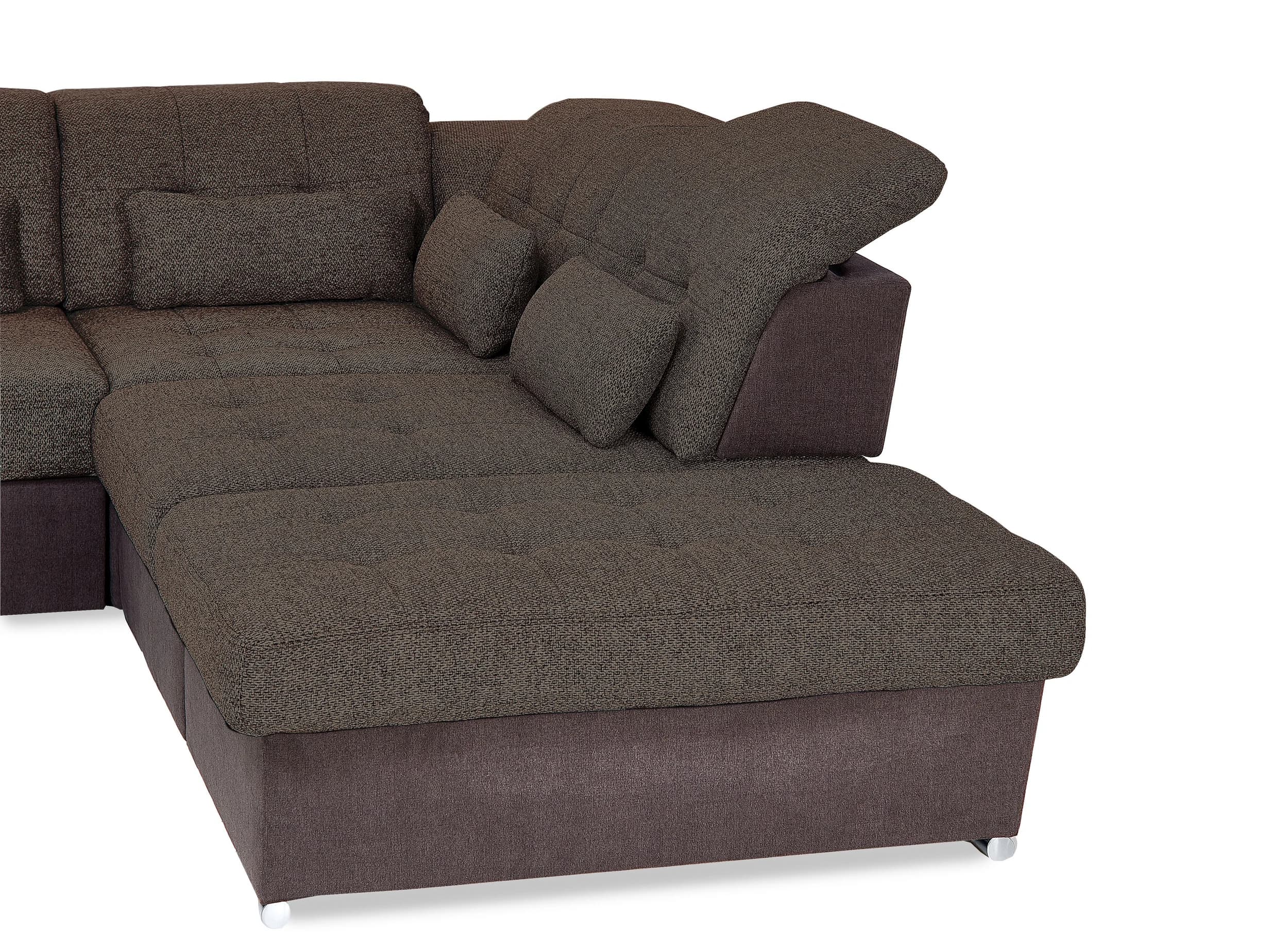 Wohnlandschaft - Longchair links, 3-Sitzer, Ecke rechts inkl. Schlaffunktion, Bettkasten, Kopfteilverstellung, Sitztiefenverstellung in Kunstleder Braun