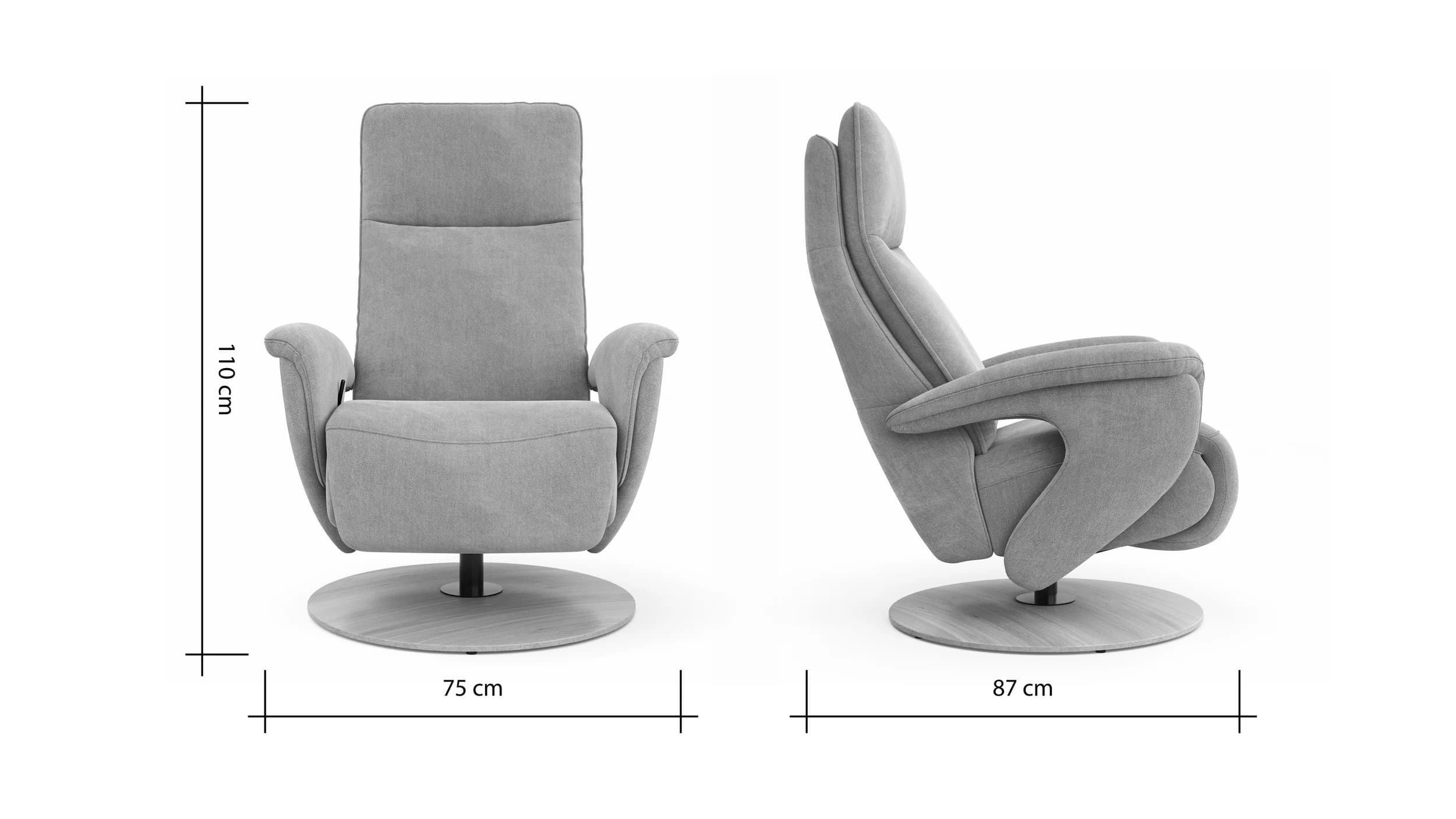Sessel Tulsa Relax - Größe M, inkl. Kopf-/Fußteil/Rückenlehne verstellbar, Stoff, Graubeige