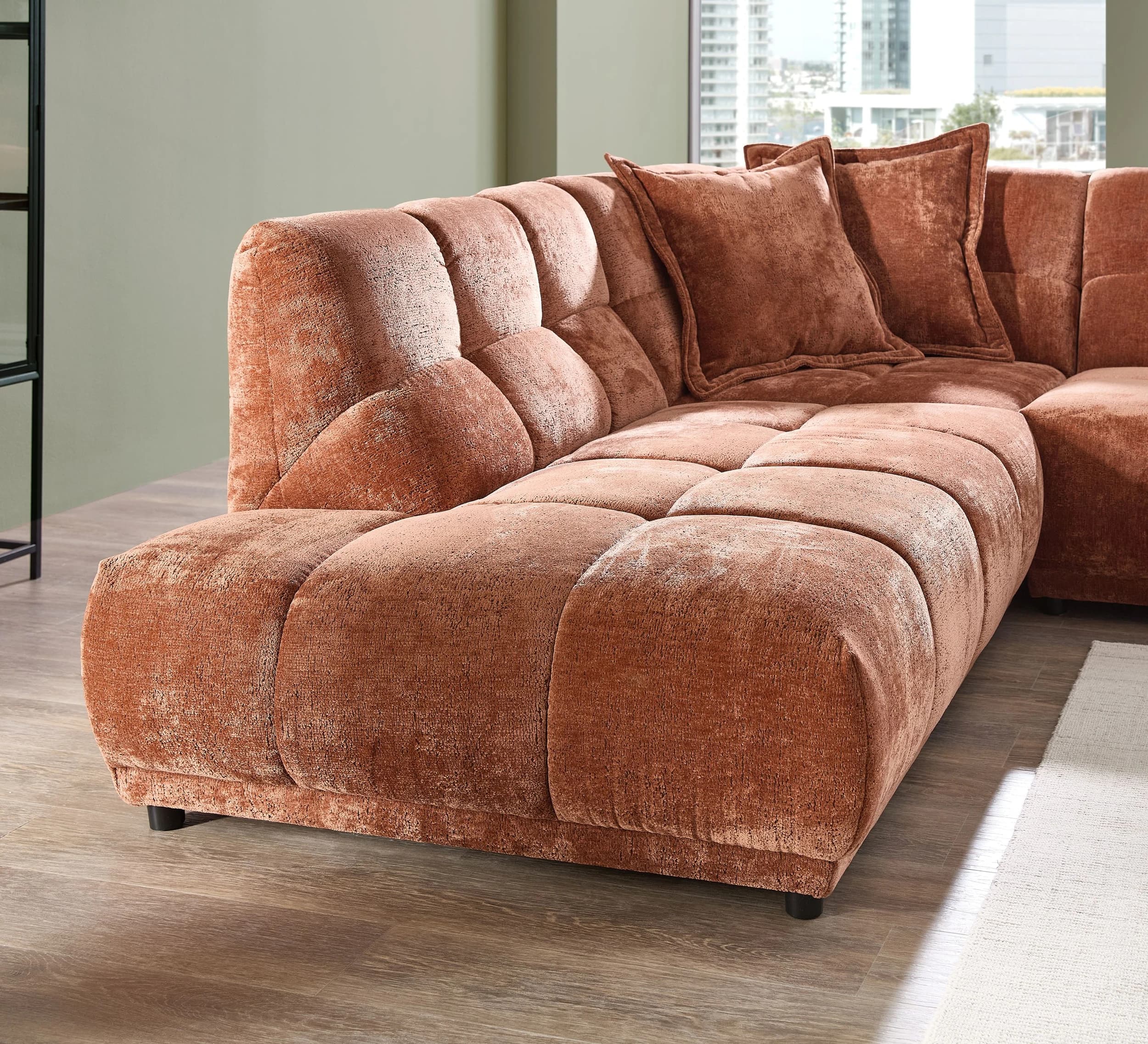 Ecksofa - Ecke links mit 3-Sitzer, Stoff, Rost