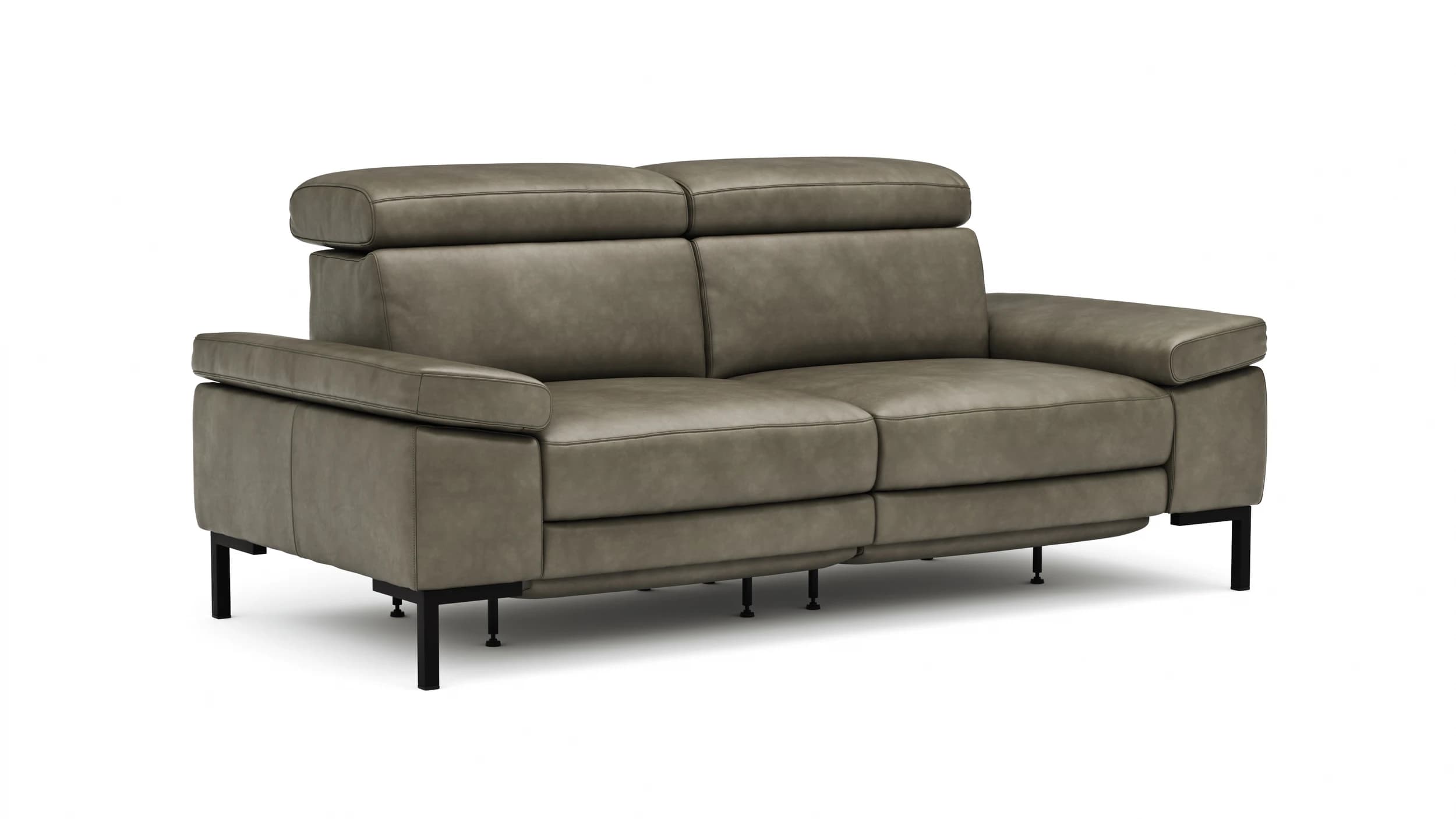 Sofa Hudson - 2,5-Sitzer, inkl. Relaxfunktion (motorisch) und Kopfteil/Armlehnen verstellbar, Leder, Braungrün